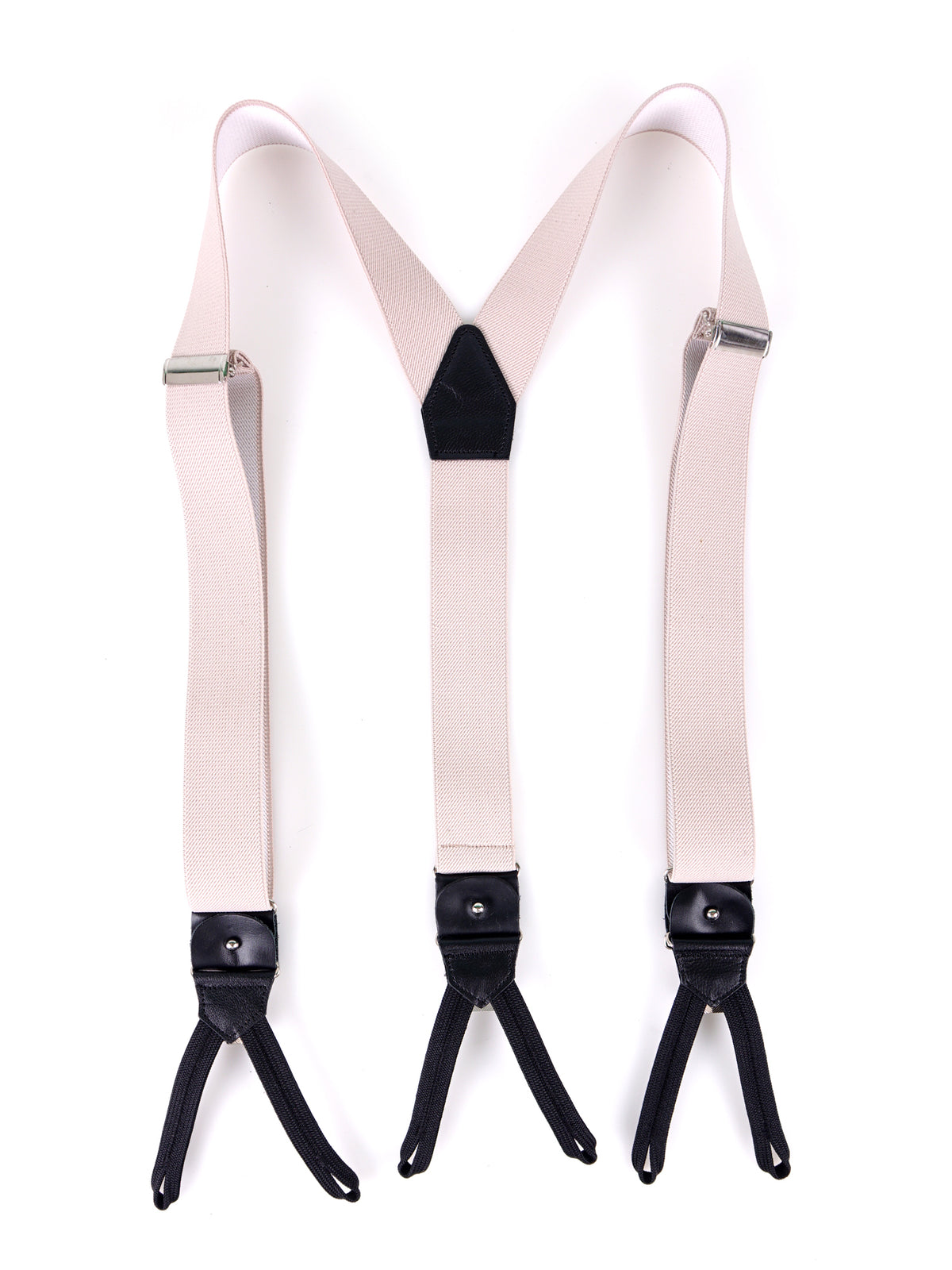 Bretella a Y in elastico con lacci clip e componenti in pelle nera ELASTIC Avorio