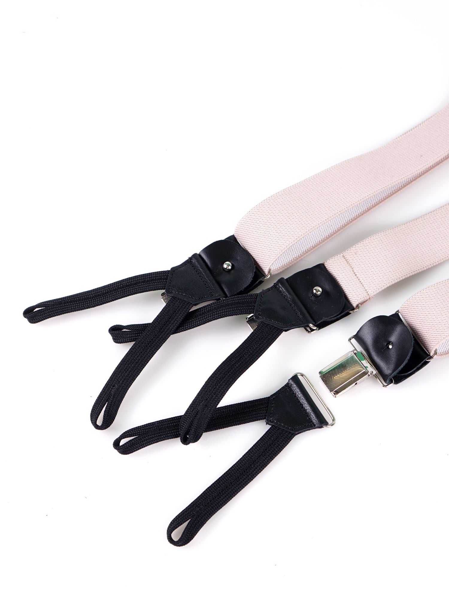 Bretella a Y in elastico con lacci clip e componenti in pelle nera ELASTIC Avorio