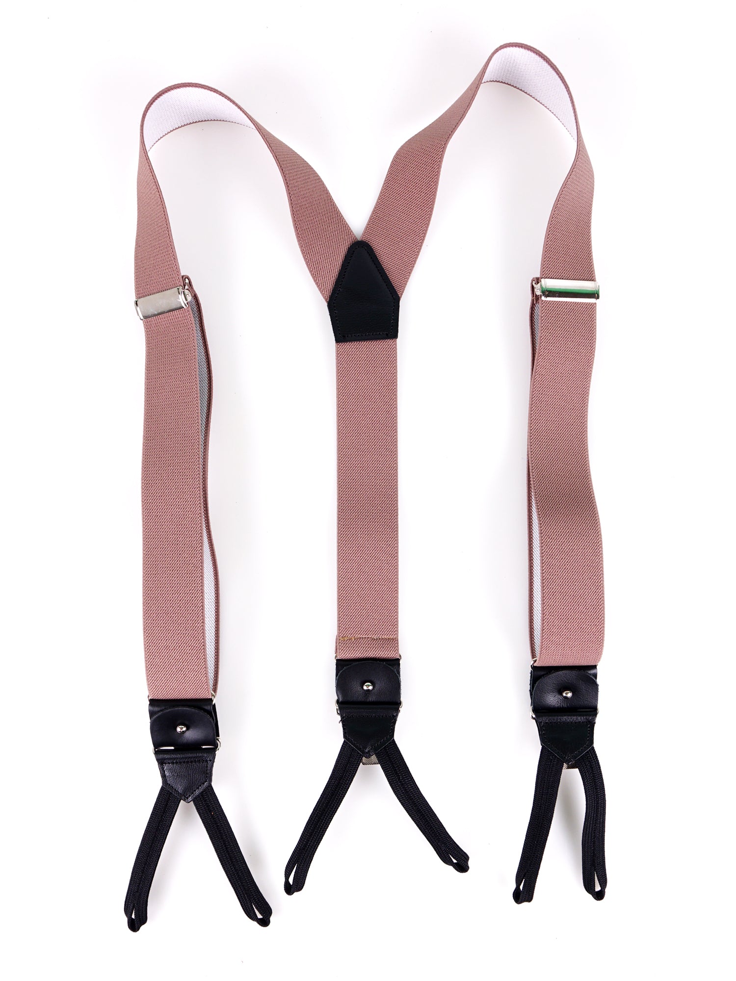 Bretella a Y in elastico con lacci clip e componenti in pelle nera ELASTIC Marrone Chiaro