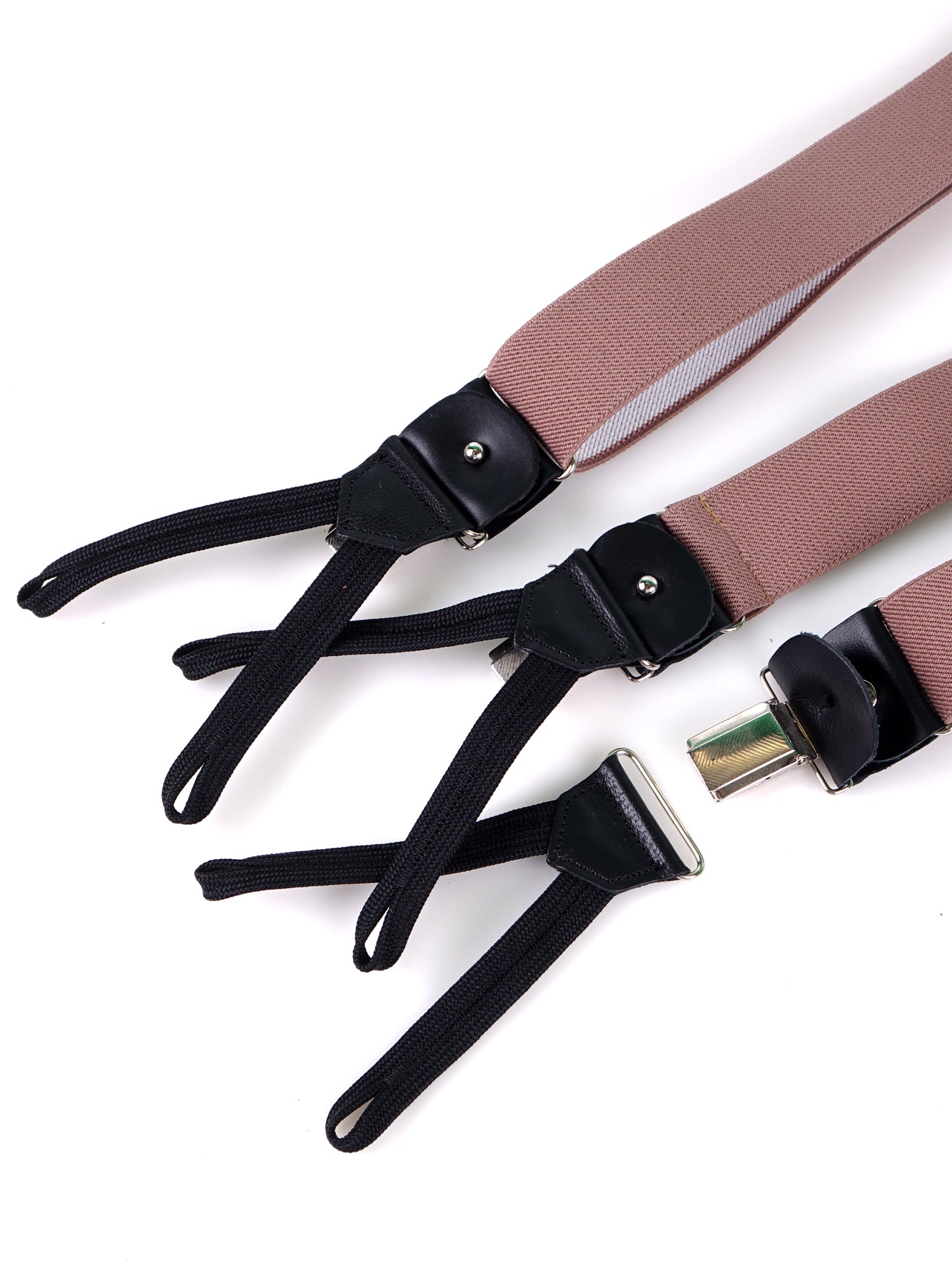 Bretella a Y in elastico con lacci clip e componenti in pelle nera ELASTIC Marrone Chiaro