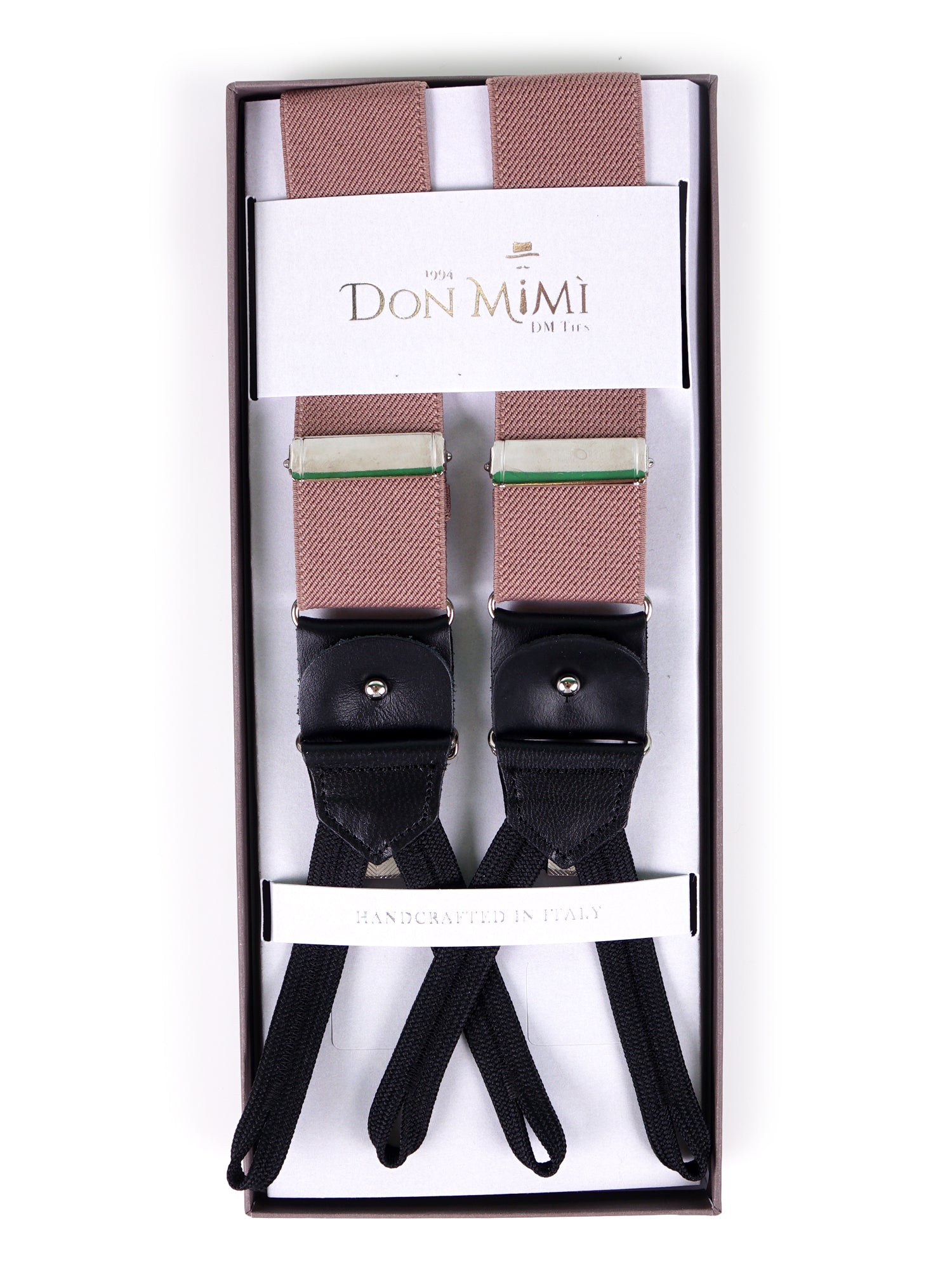 Bretella a Y in elastico con lacci clip e componenti in pelle nera ELASTIC Marrone Chiaro