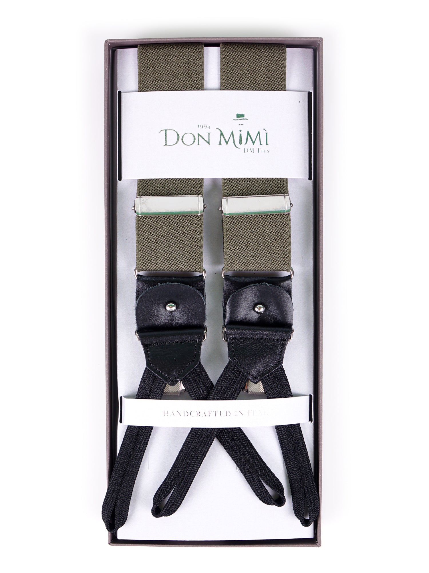 Bretella a Y in elastico con lacci, clip e pelle nera ELASTIC Verde Chiaro