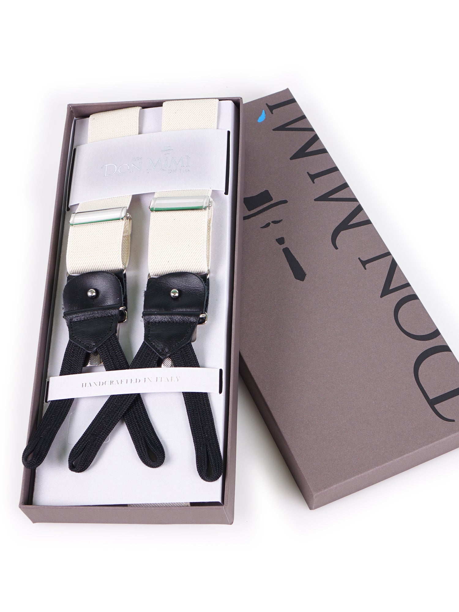 Bretella a Y in elastico bianco con lacci in tessuto e clip ELASTIC