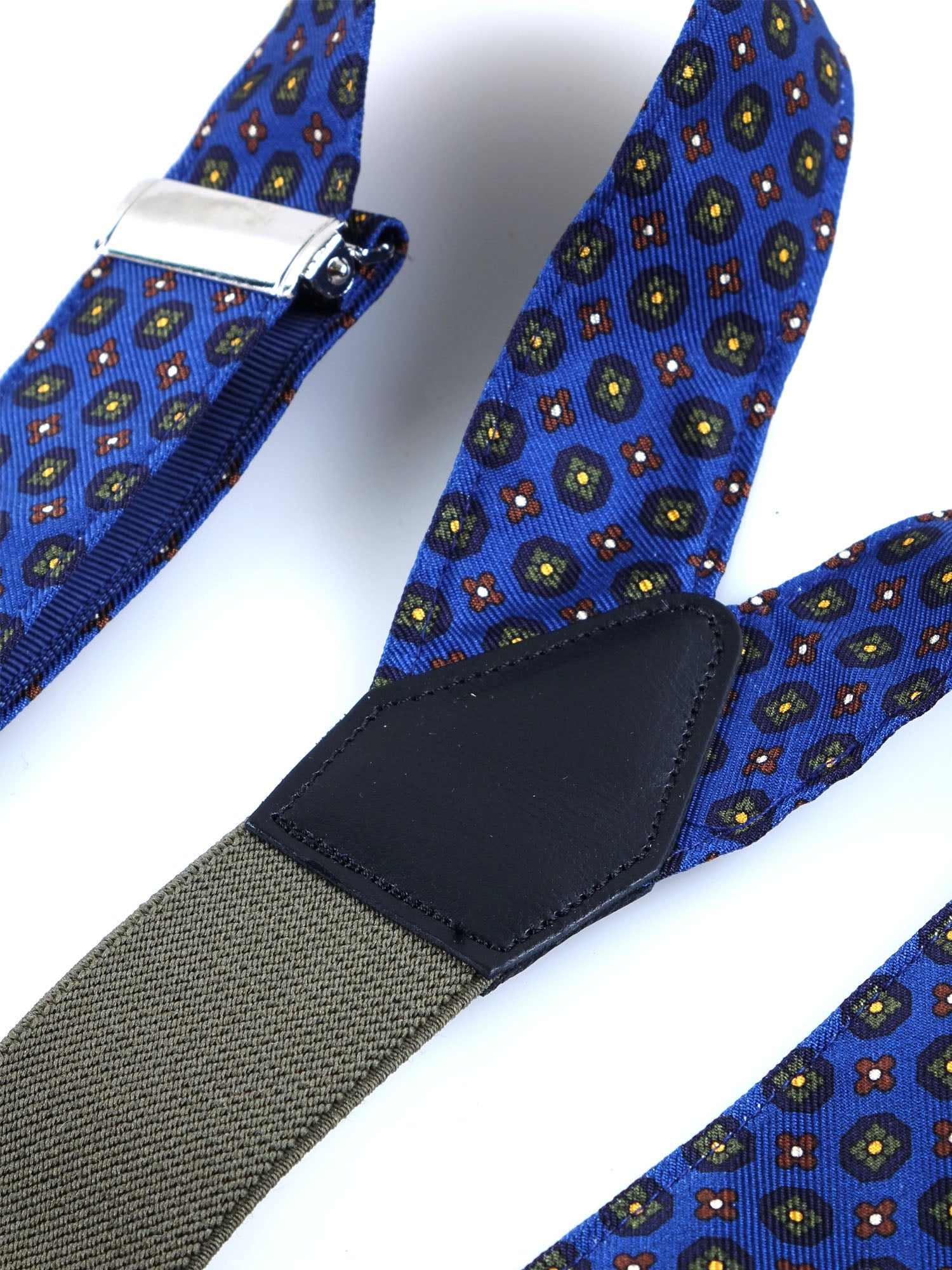 Bretella ibrida con clip e lacci in seta stampata inglese VASTA Blu Avion