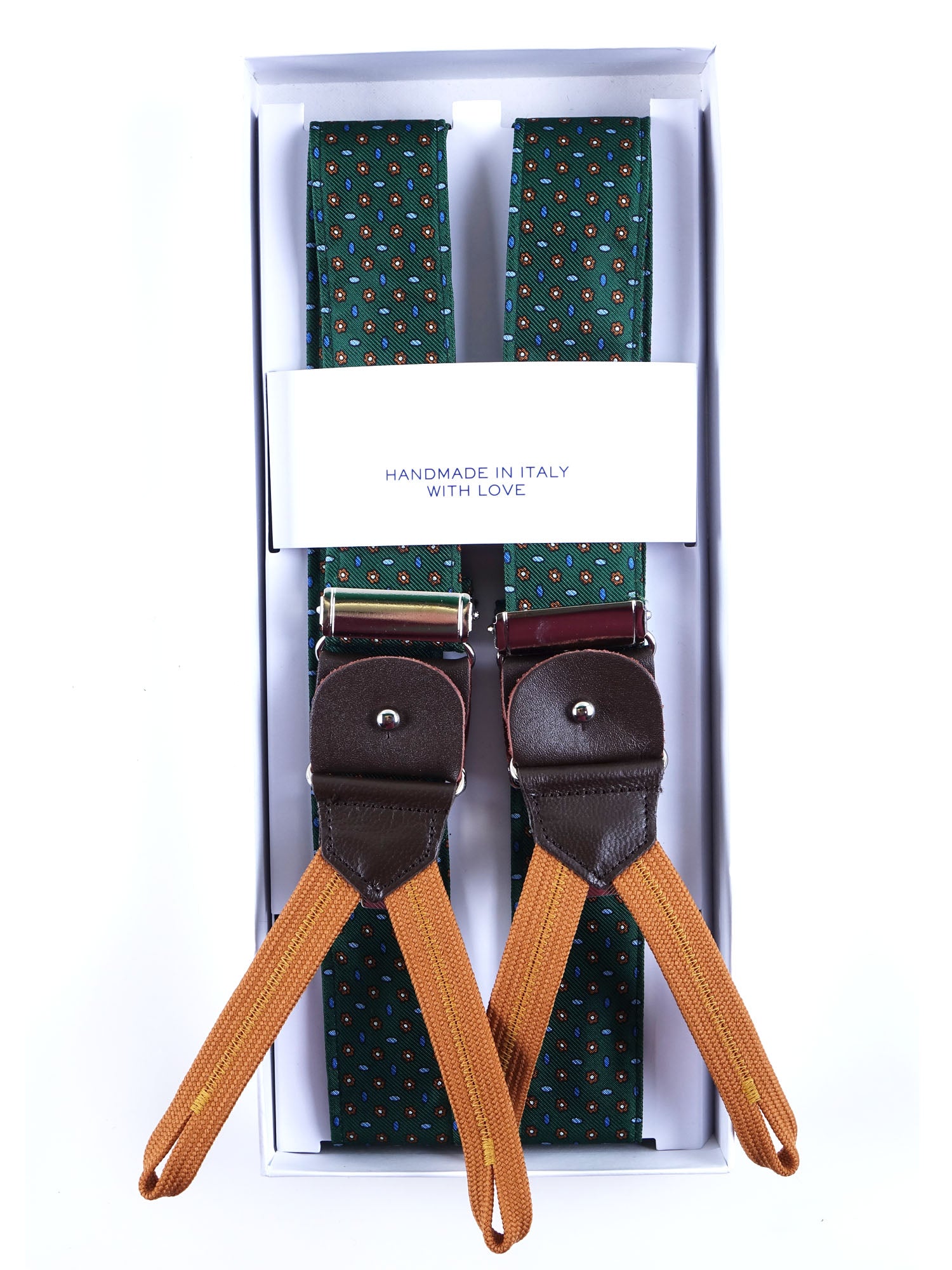 CARACTER Green English Printed Silk Clip & Lace Hybrid Brace