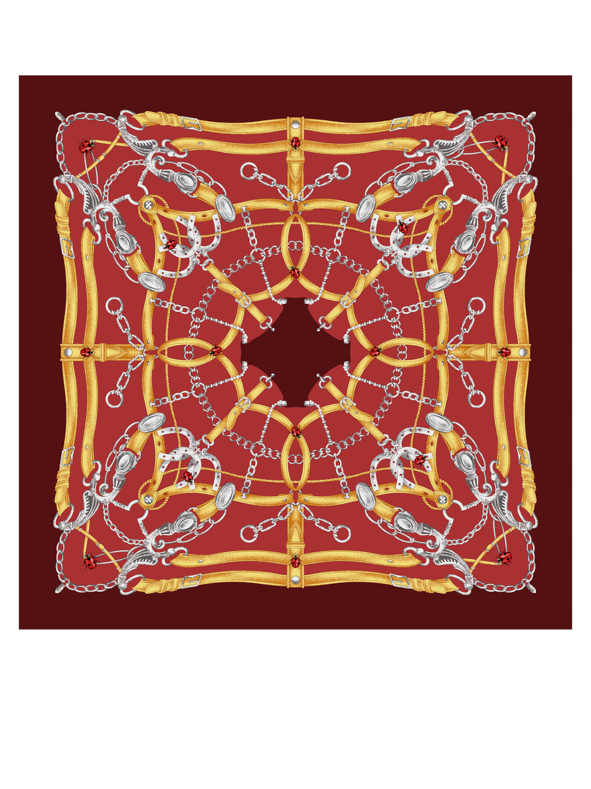 Foulard bordeaux 70x70cm in seta stampata LADY BUGS