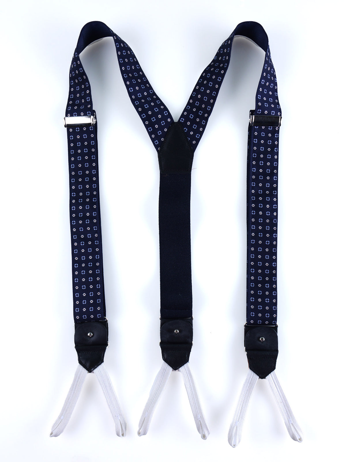 Bretella ibrida con clip e lacci in seta stampata inglese WALERY Blu Scuro