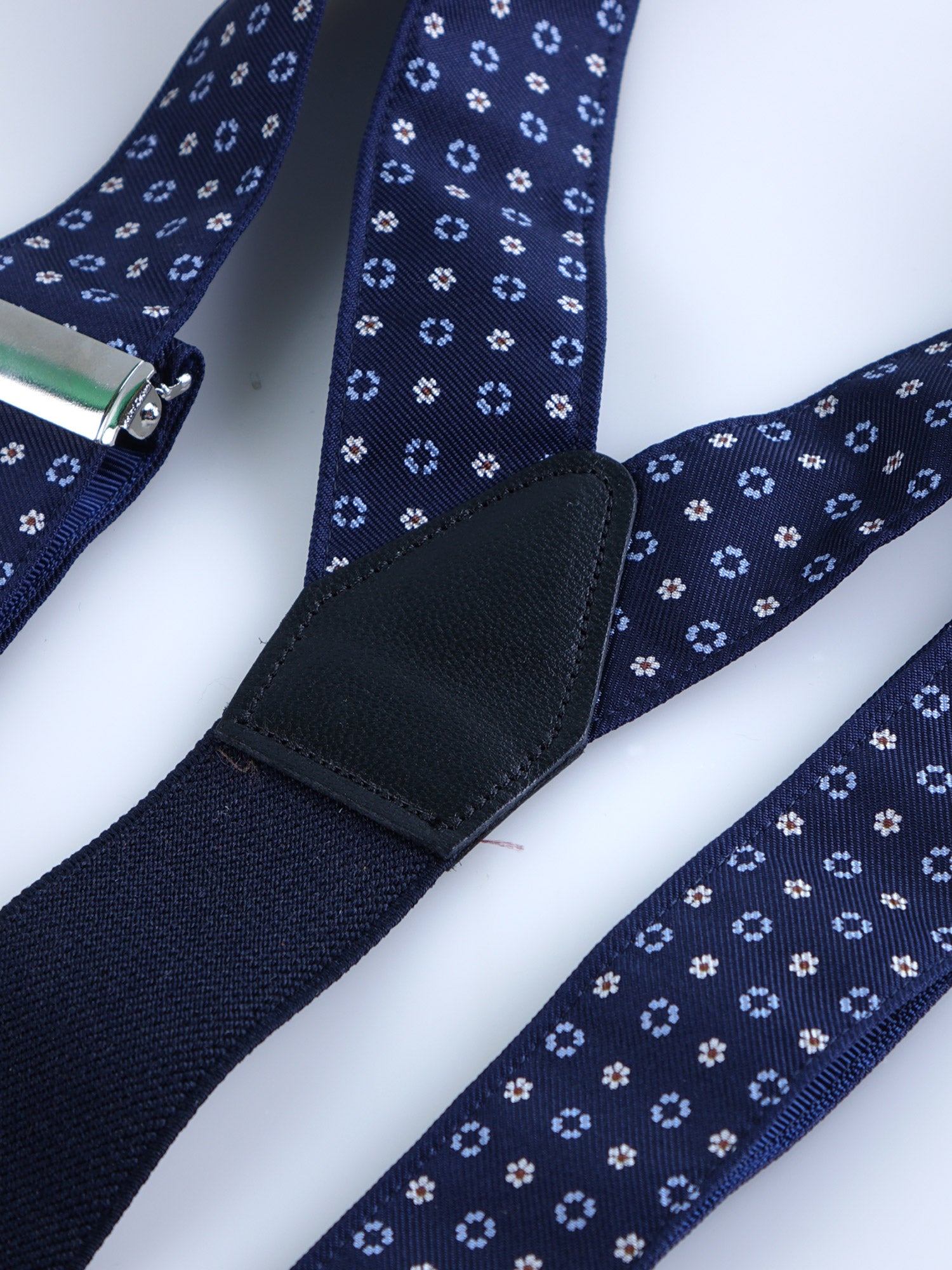 Bretella ibrida con clip e lacci in seta stampata inglese WALERY Blu Scuro