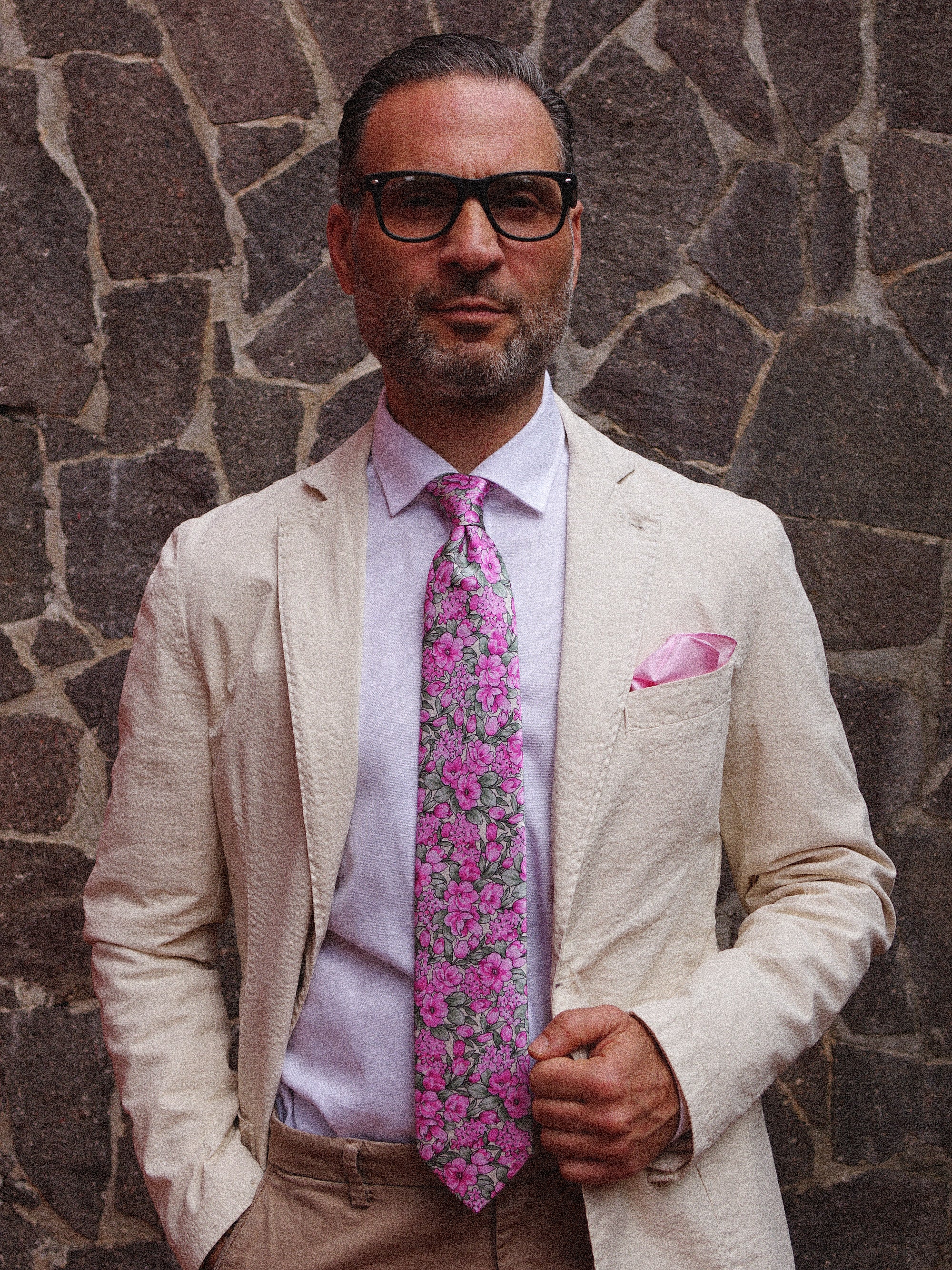 CHARME Pink satin silk 3 Fold Necktie 