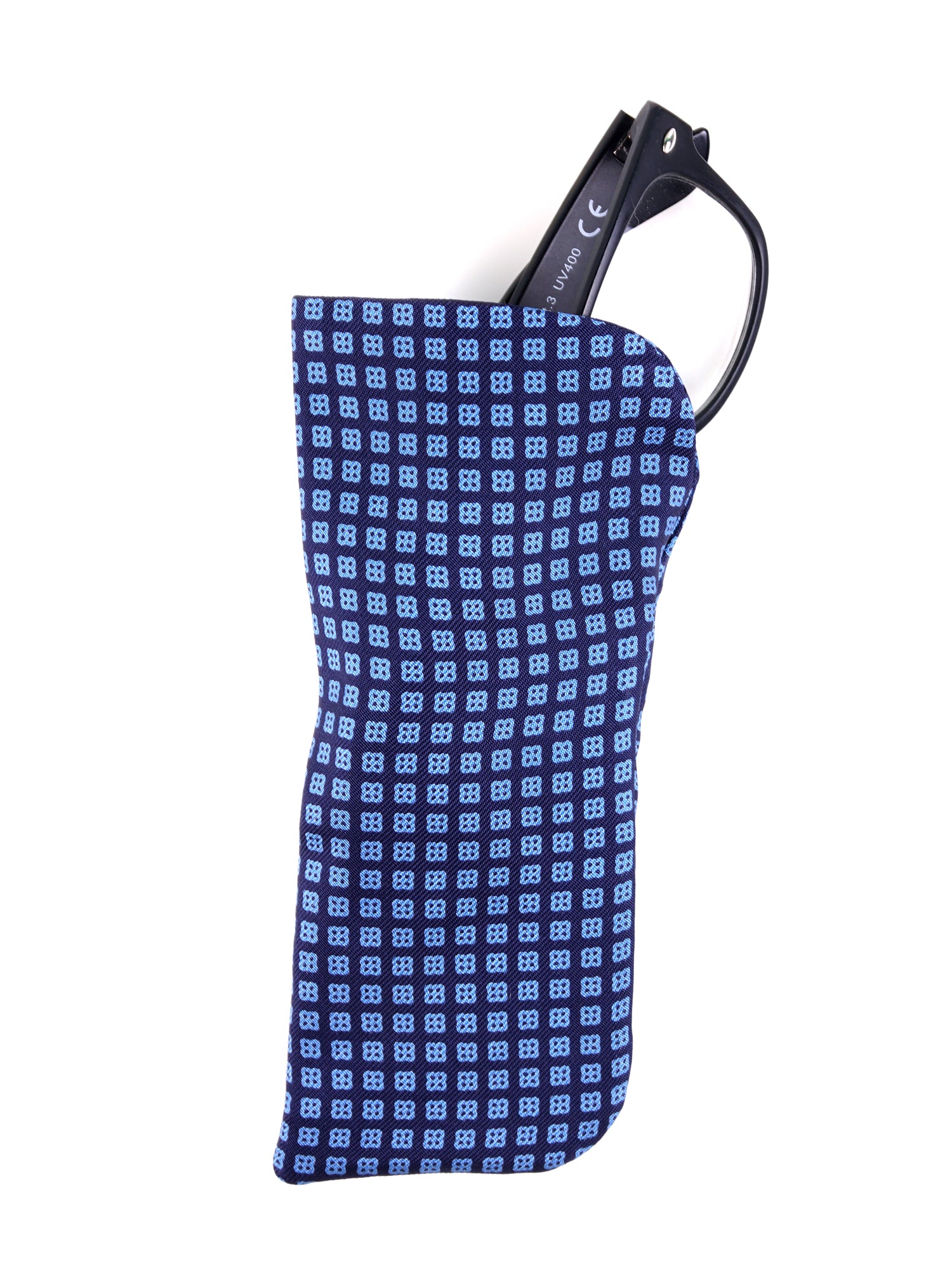 Portaocchiali blu navy CITRO in seta stampata inglese