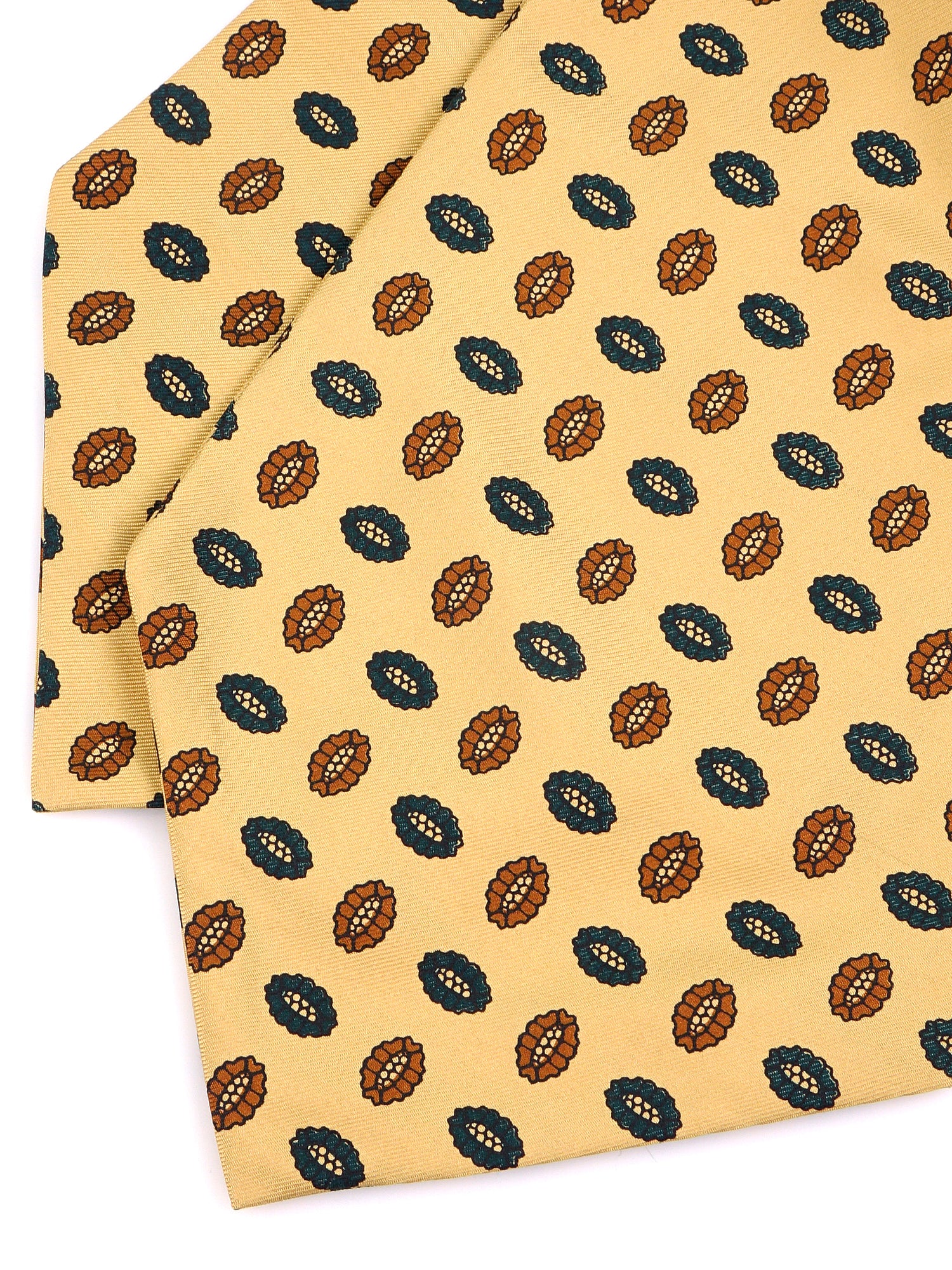 Ascot doppia punta giallo in seta inglese stampata COFFEE