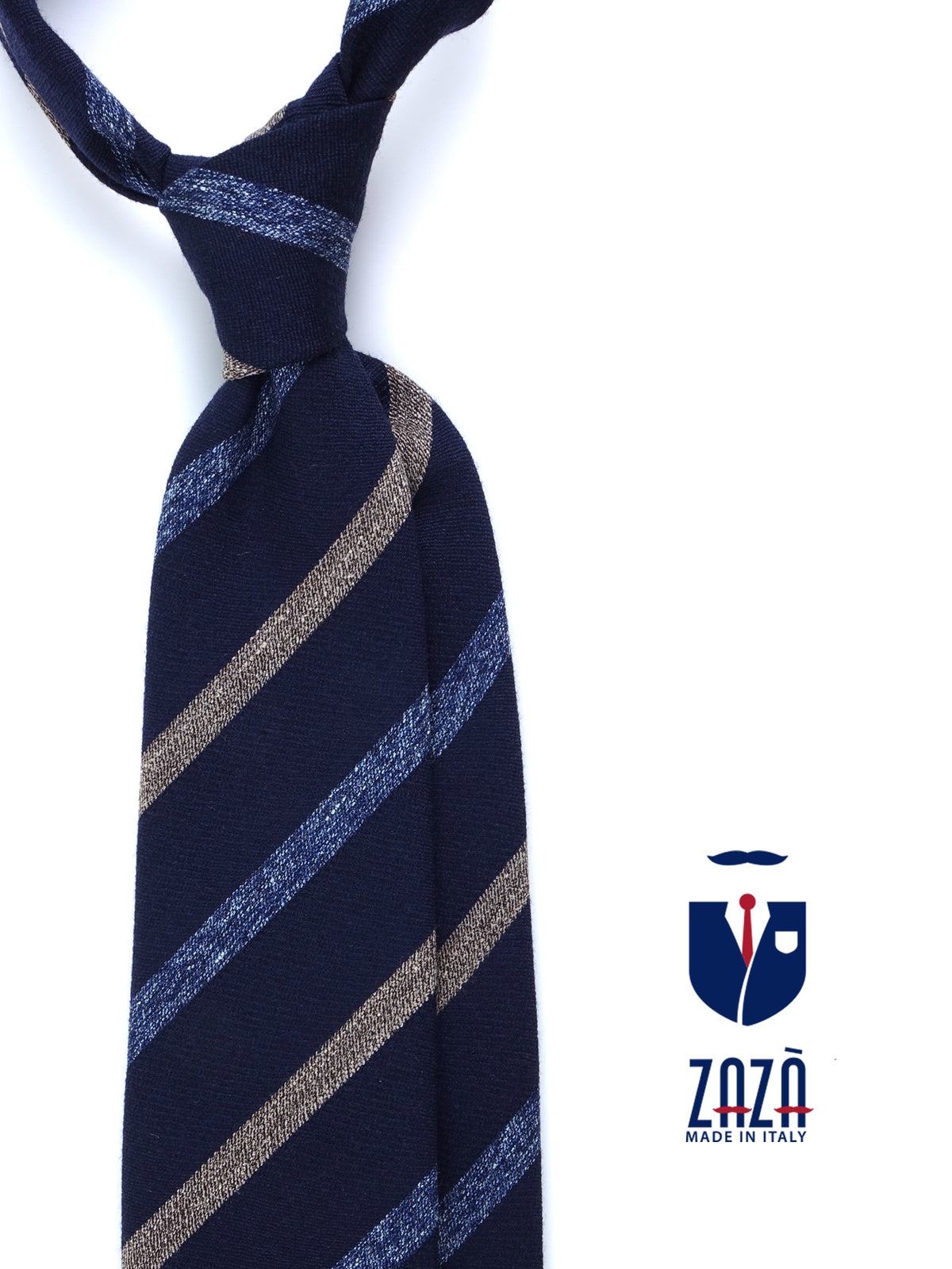 Cravatta blu 3 pieghe in lana/seta NABIR