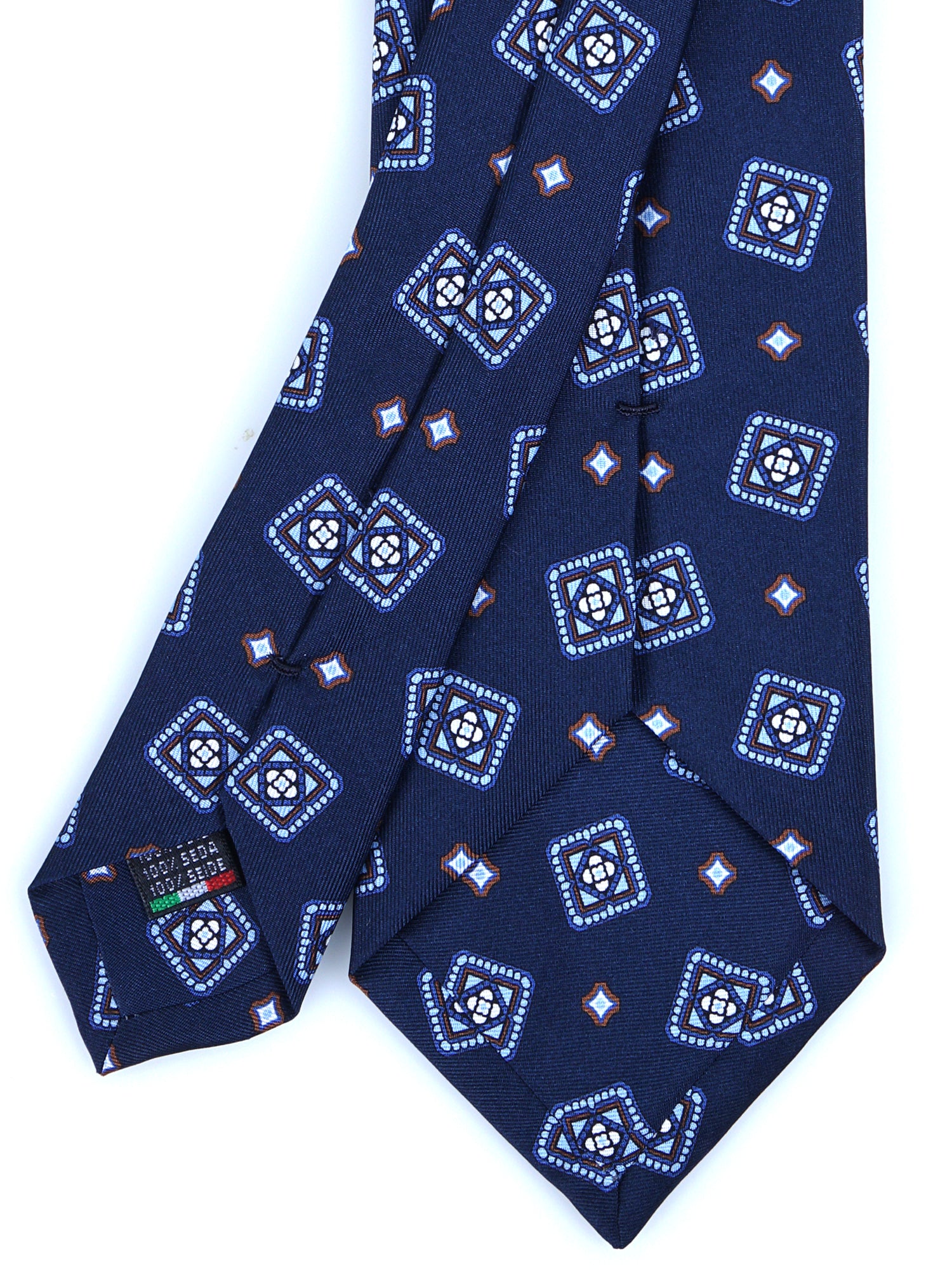 Cravatta 3 pieghe blu scuro in seta stampata DANIELA