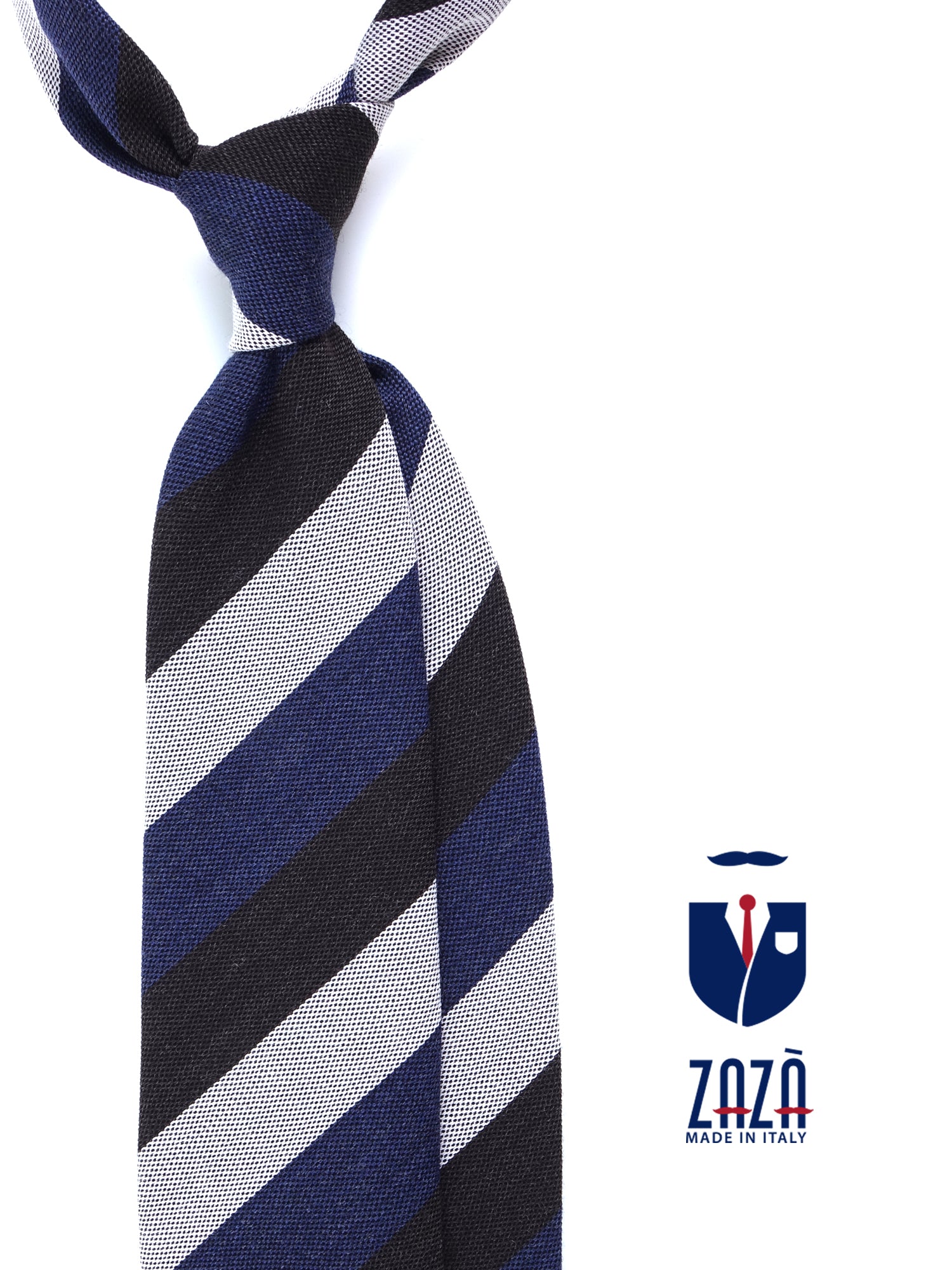 Cravatta blu/marrone 3 pieghe in lana/seta MIRANDA