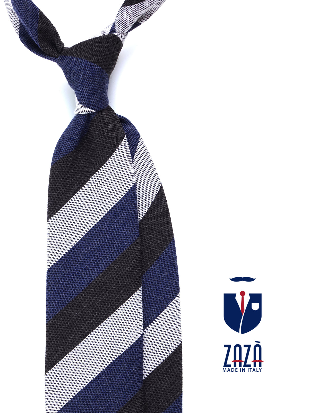 Cravatta blu/marrone 3 pieghe in lana/seta MIRANDA