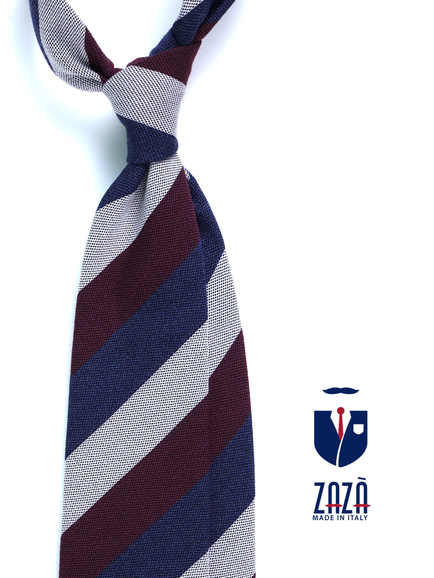 Cravatta blu/bordeaux 3 pieghe in lana/seta MIRANDA