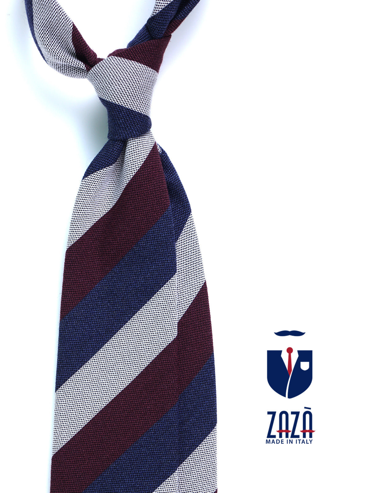 Cravatta blu/bordeaux 3 pieghe in lana/seta MIRANDA