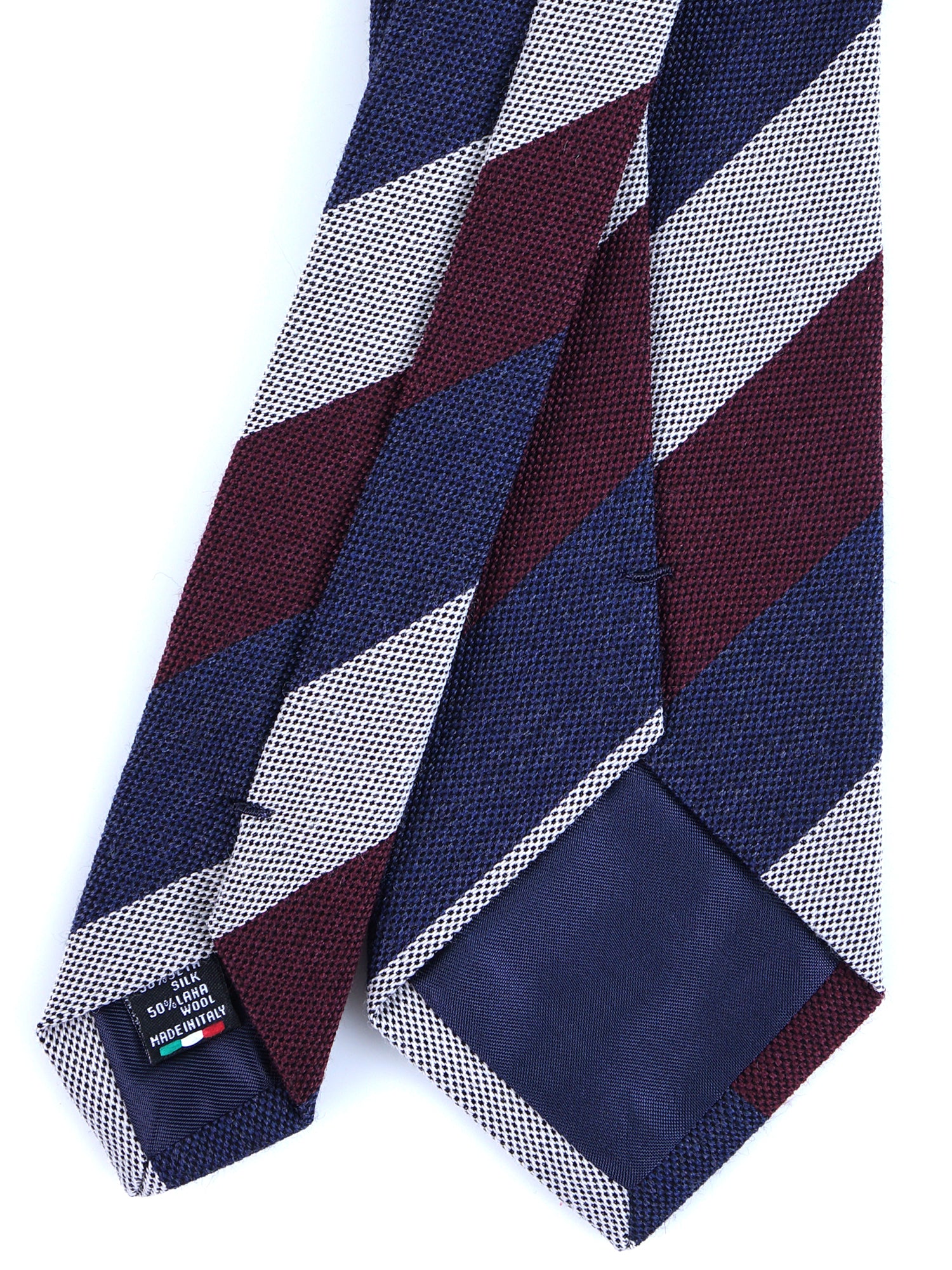 Cravatta blu/bordeaux 3 pieghe in lana/seta MIRANDA