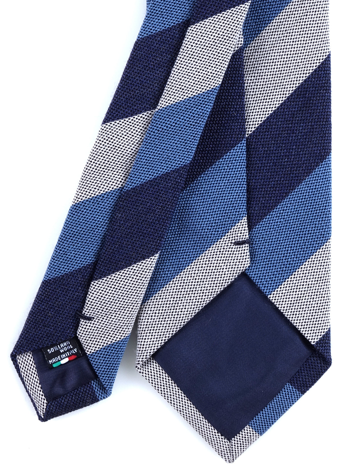 Cravatta blu/celeste 3 pieghe in lana/seta MIRANDA