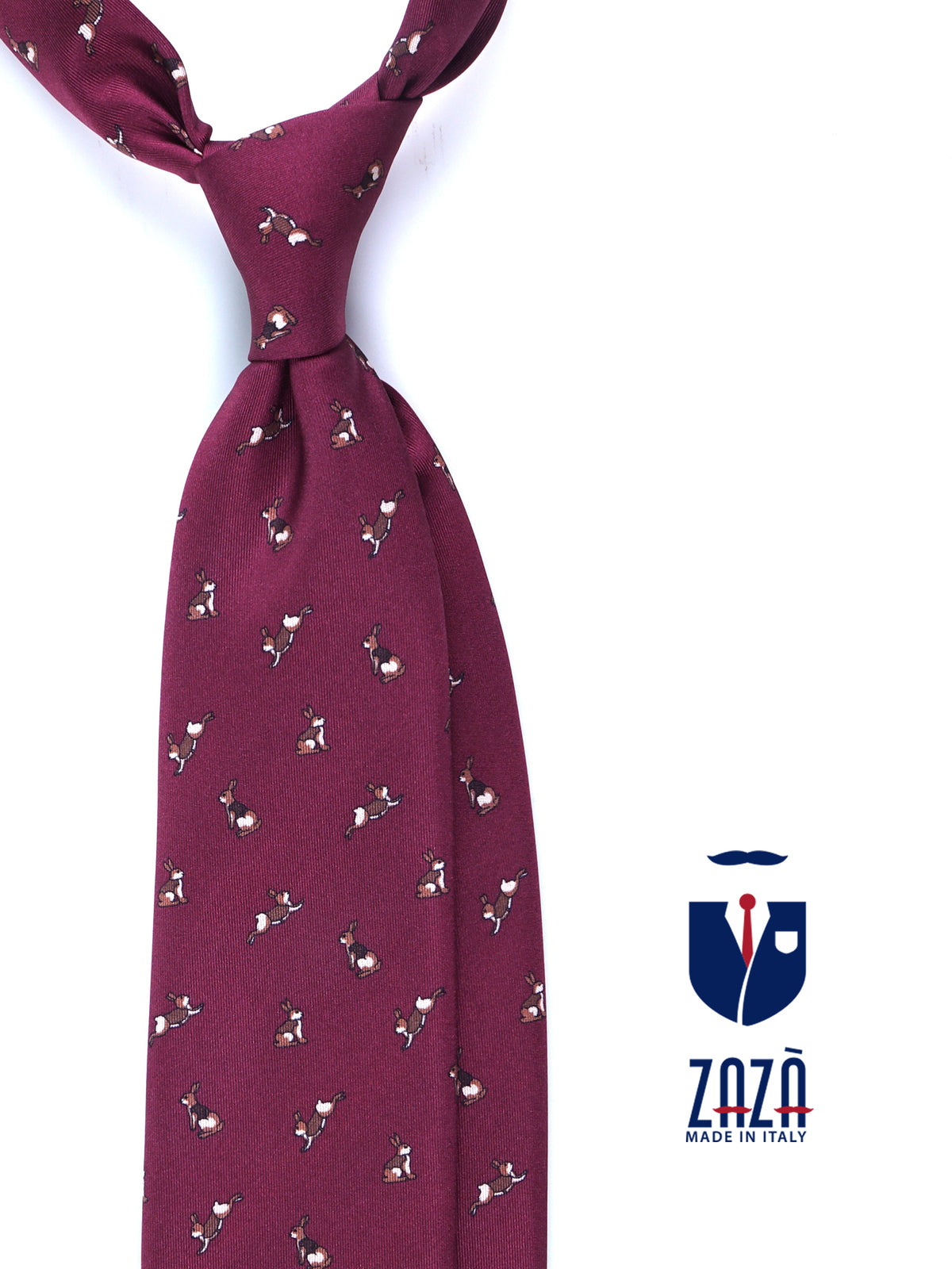 Cravatta bordeaux 3 Pieghe LEPRE in seta stampata