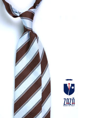 Cravatta marrone/celeste 3 Pieghe NATIVA in seta jacquard