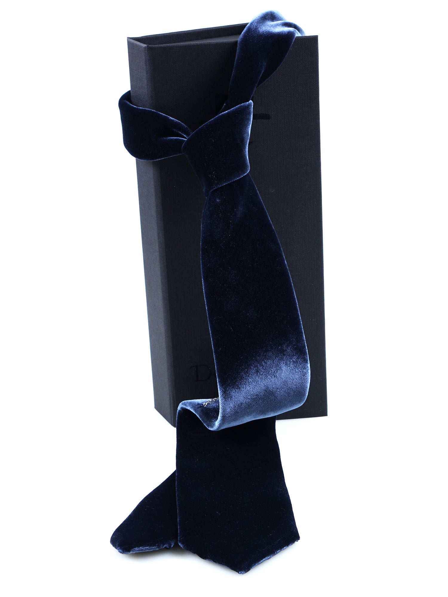 CONRAD 3-fold tie in air force blue silk and viscose velvet