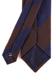 Cravatta 3 pieghe blu/marrone regimental in garza di seta/lana ISABEL