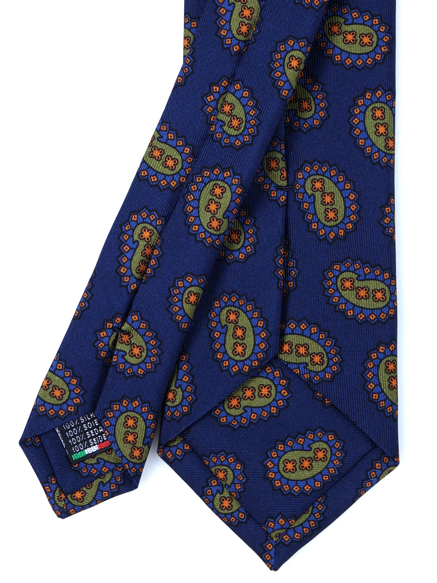 Cravatta blu/verde 3 Pieghe HERITAGE in seta stampata inglese