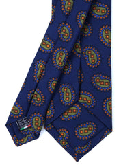 Cravatta blu/verde 3 Pieghe HERITAGE in seta stampata inglese