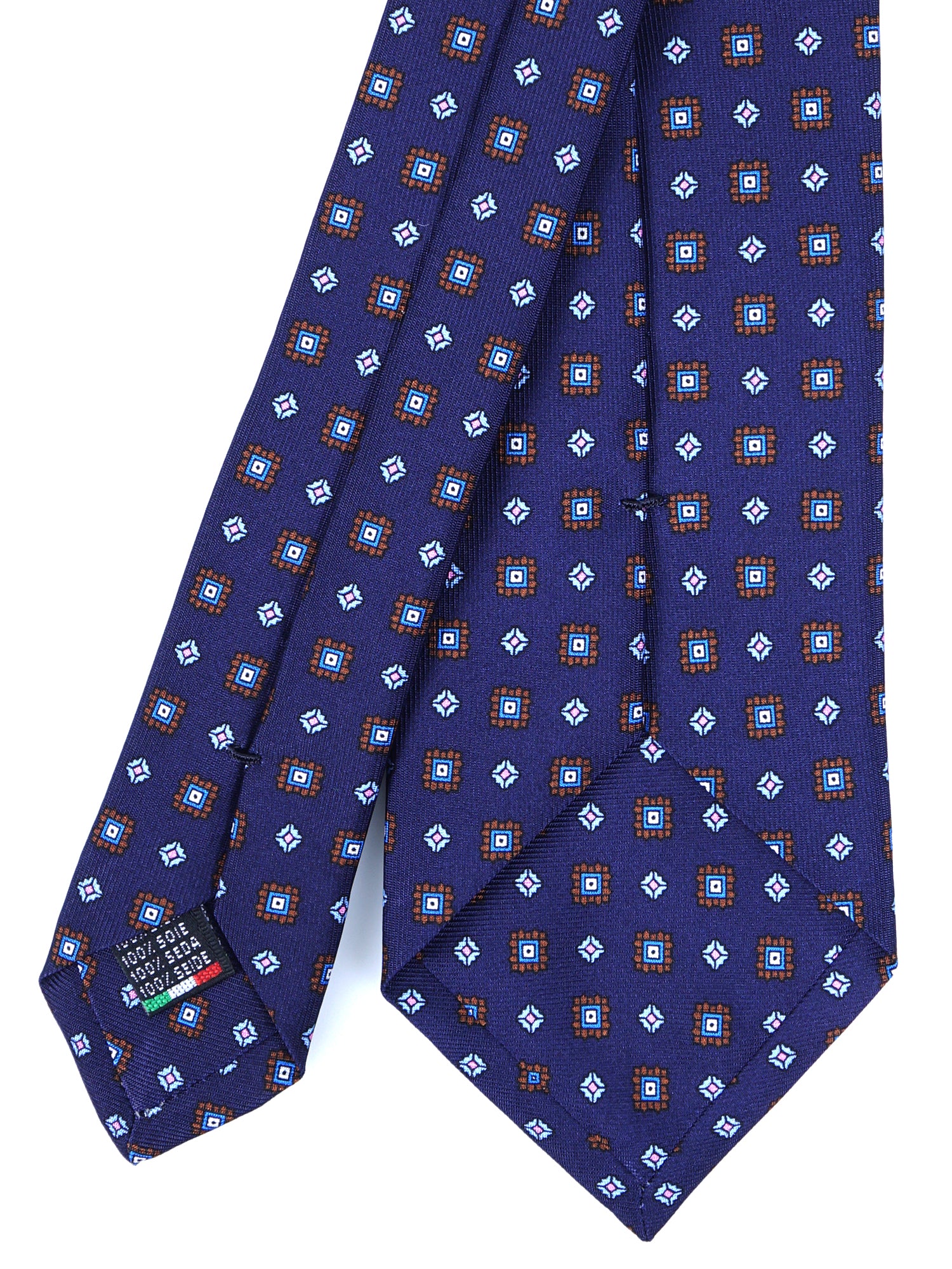 Cravatta blu 3 Pieghe GRACIA in seta stampata inglese