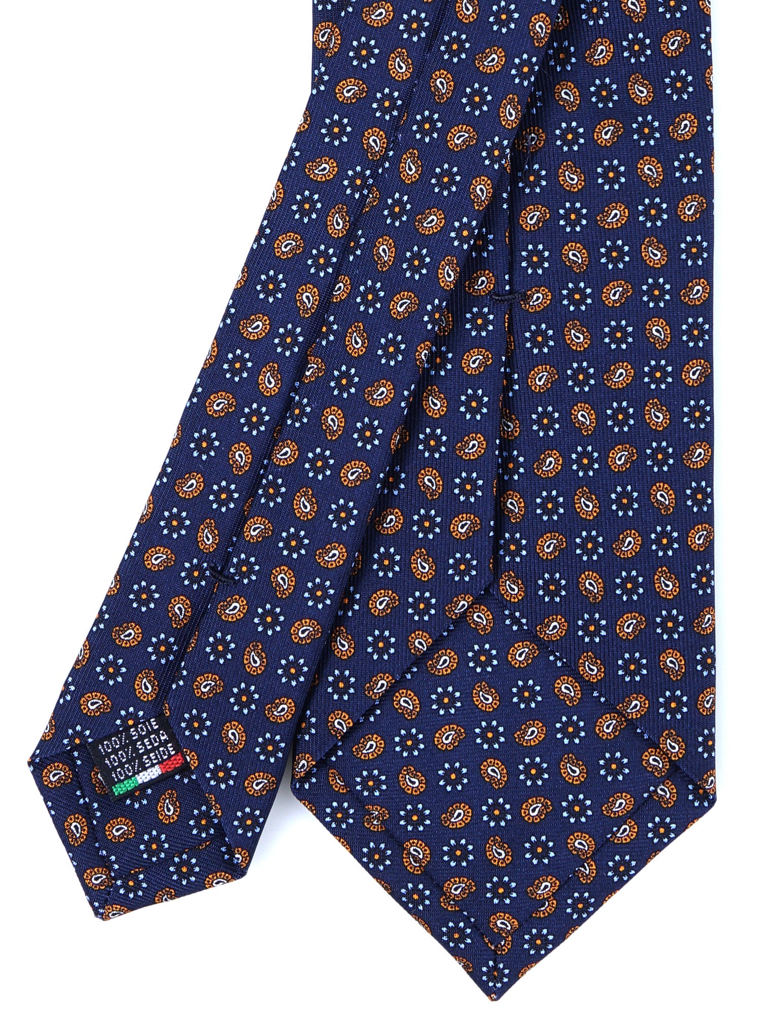 Cravatta blu/oro 3 Pieghe VITTORIA in seta stampata inglese
