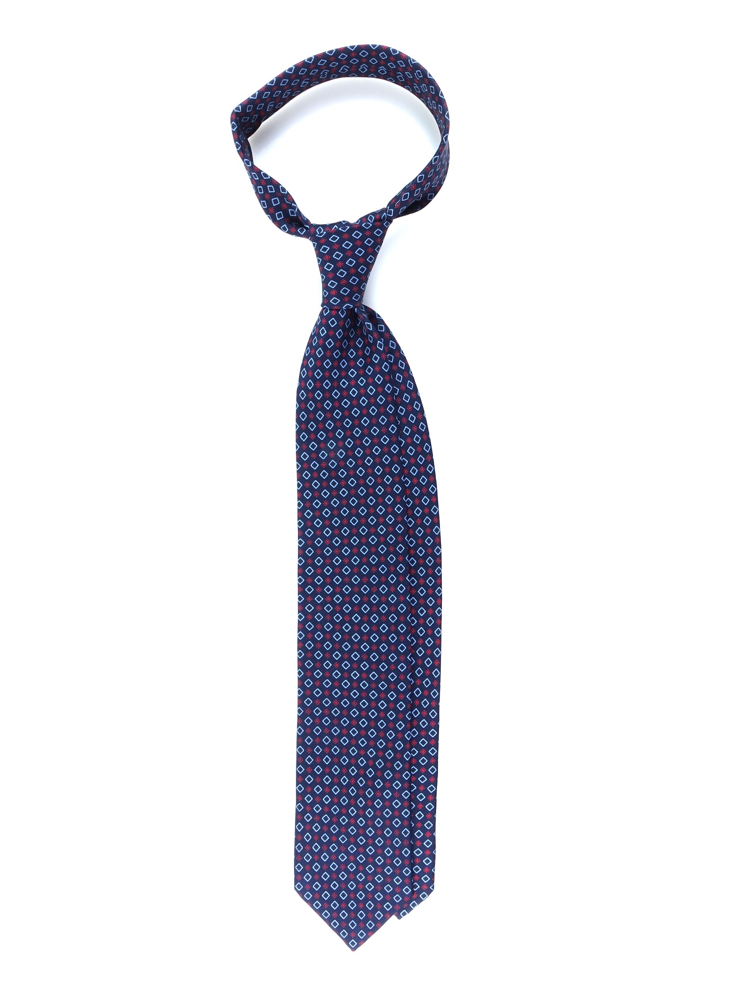 Cravatta 3 pieghe blu in seta inglese stampata ALFONSO
