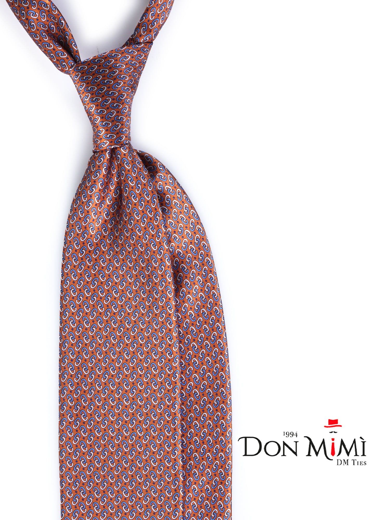 UNION Orange Satin Printed Silk 3 fold Necktie