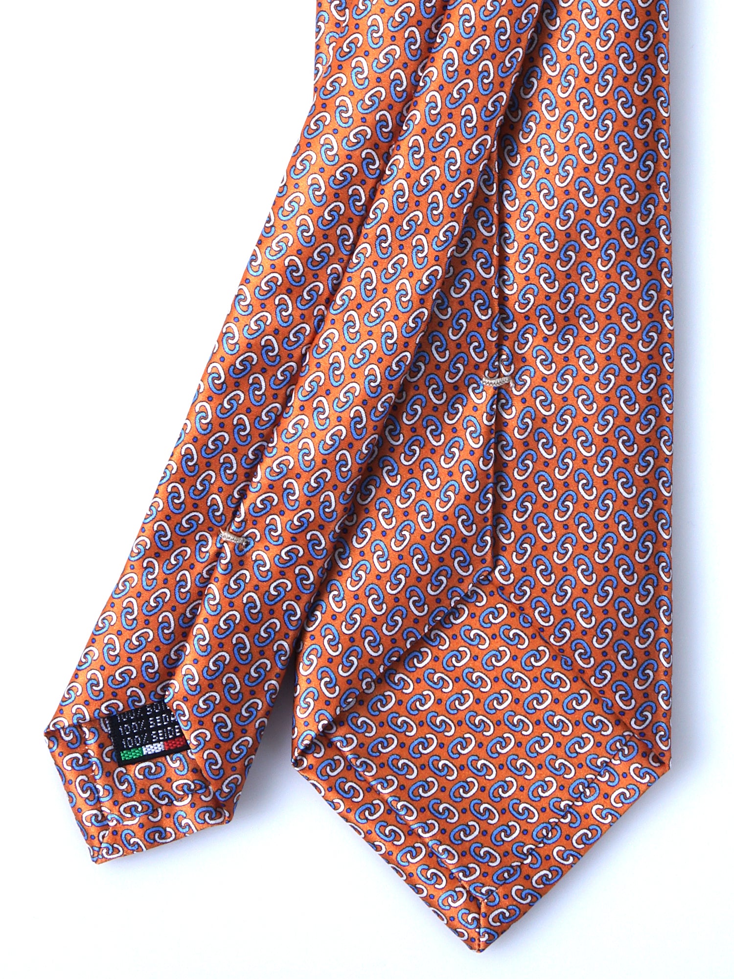 UNION Orange Satin Printed Silk 3 fold Necktie