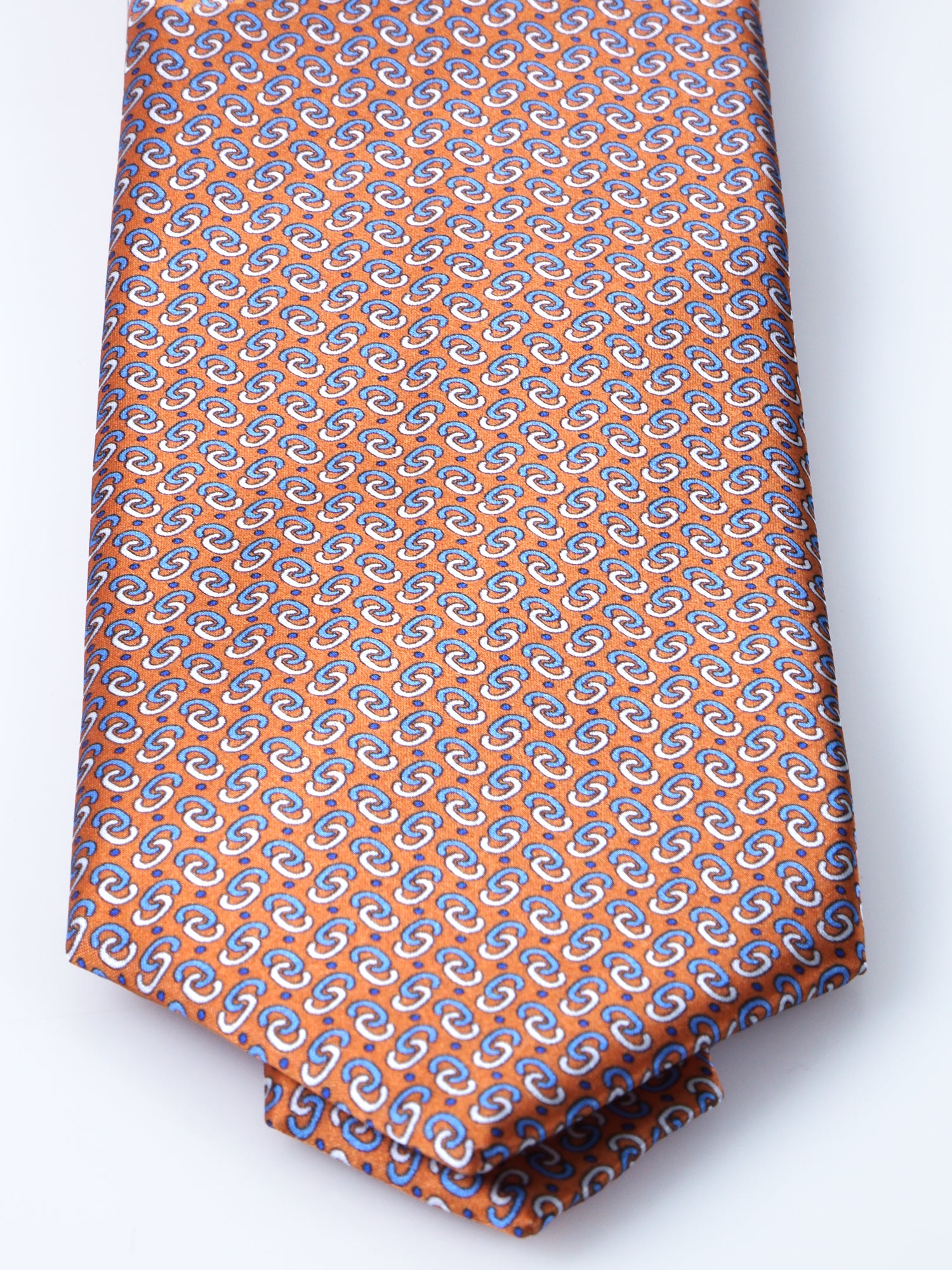UNION Orange Satin Printed Silk 3 fold Necktie