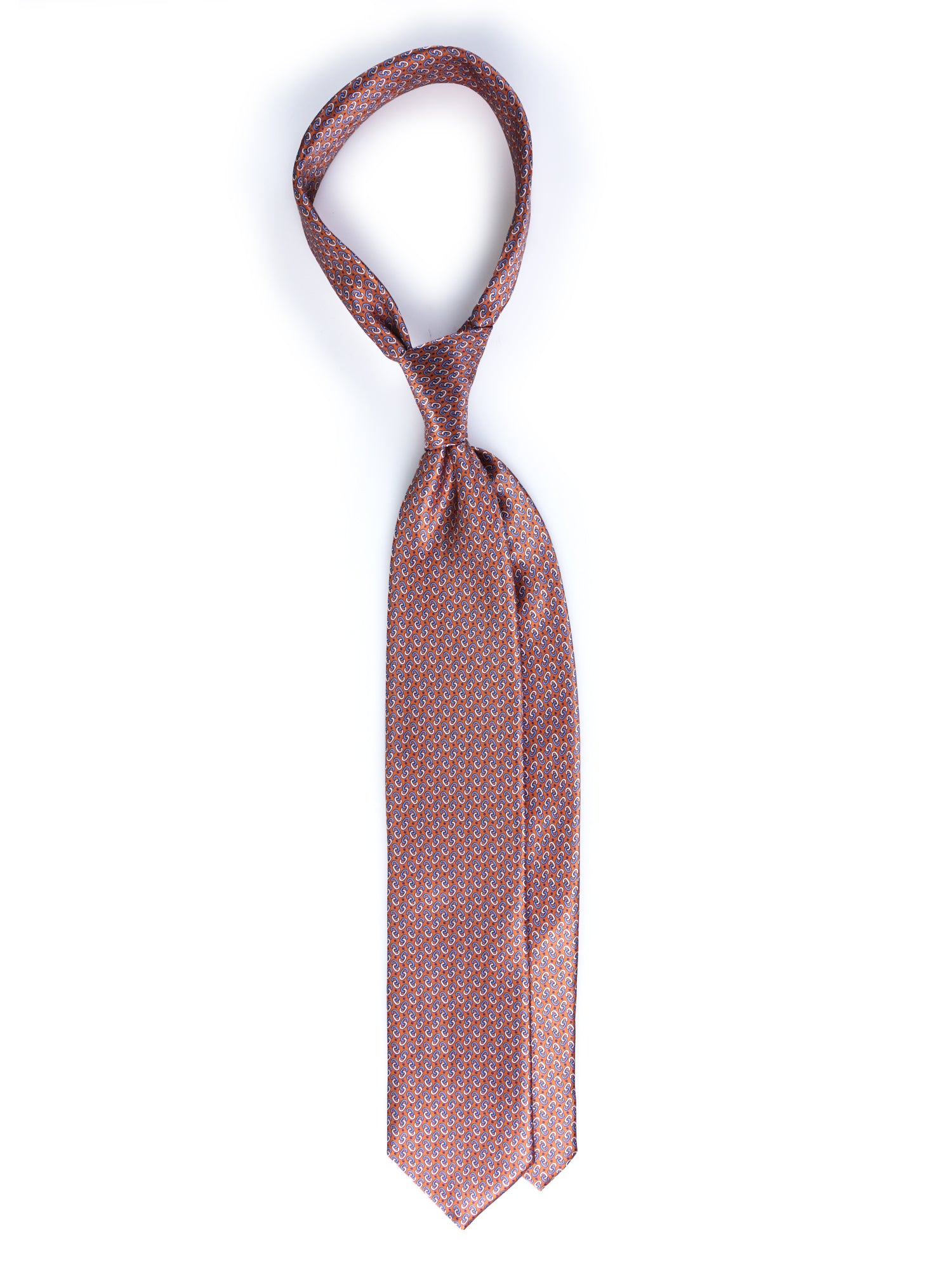 UNION Orange Satin Printed Silk 3 fold Necktie