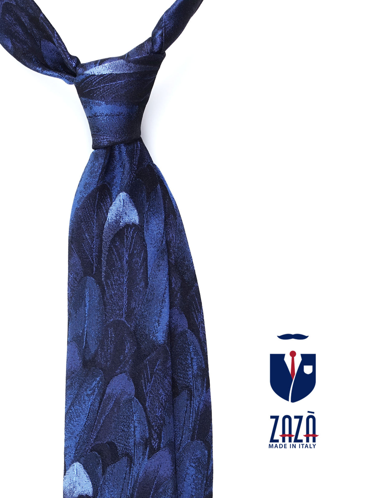 Cravatta 3 pieghe blu in seta jacquard PIUME