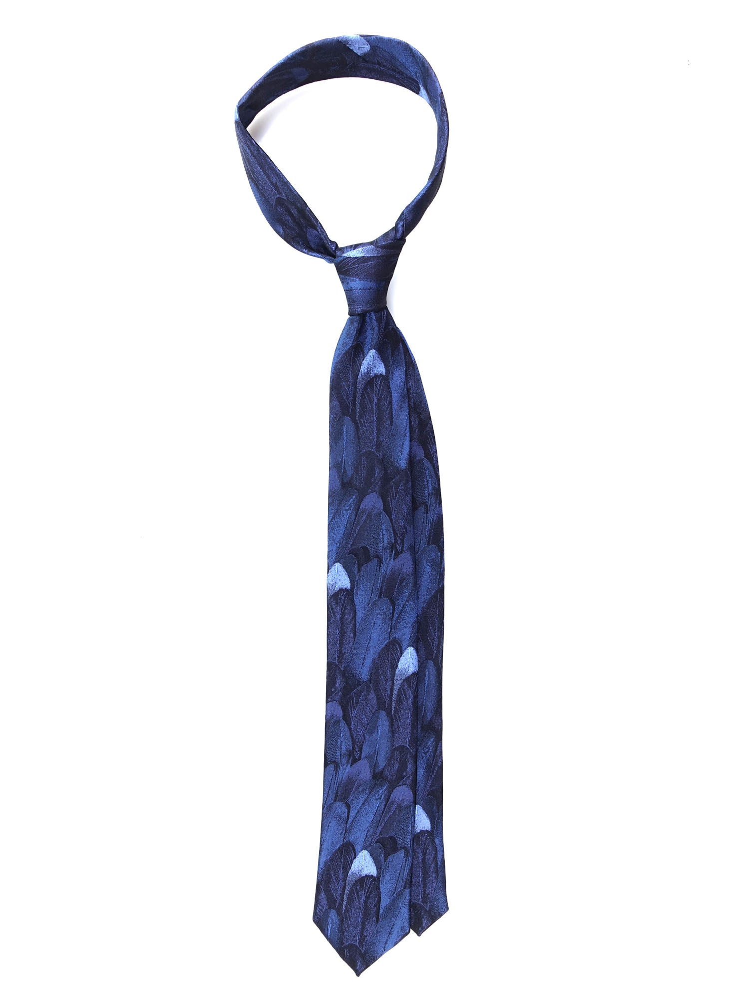 Cravatta 3 pieghe blu in seta jacquard PIUME