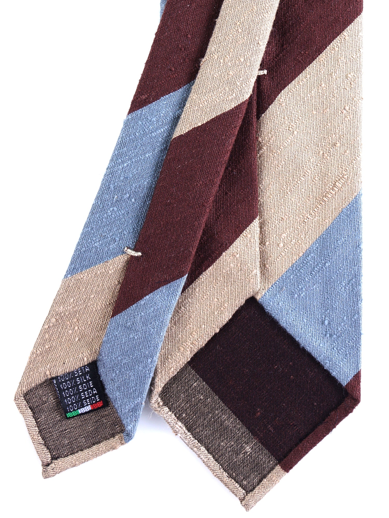 TRIGA Brown/Gold Shantung Silk 3-Fold Unlined Tie 