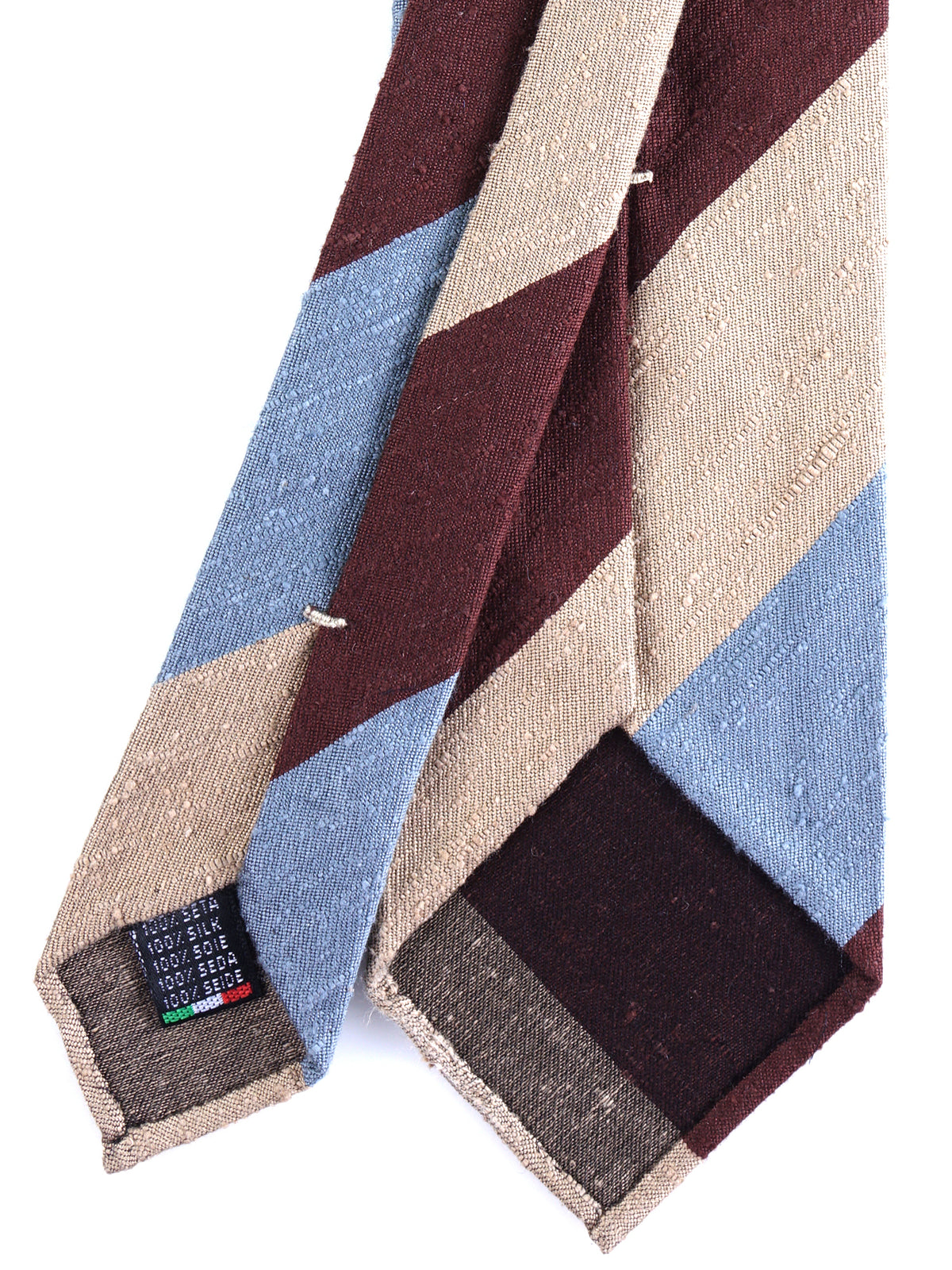 TRIGA Brown/Gold Shantung Silk 3-Fold Unlined Tie 