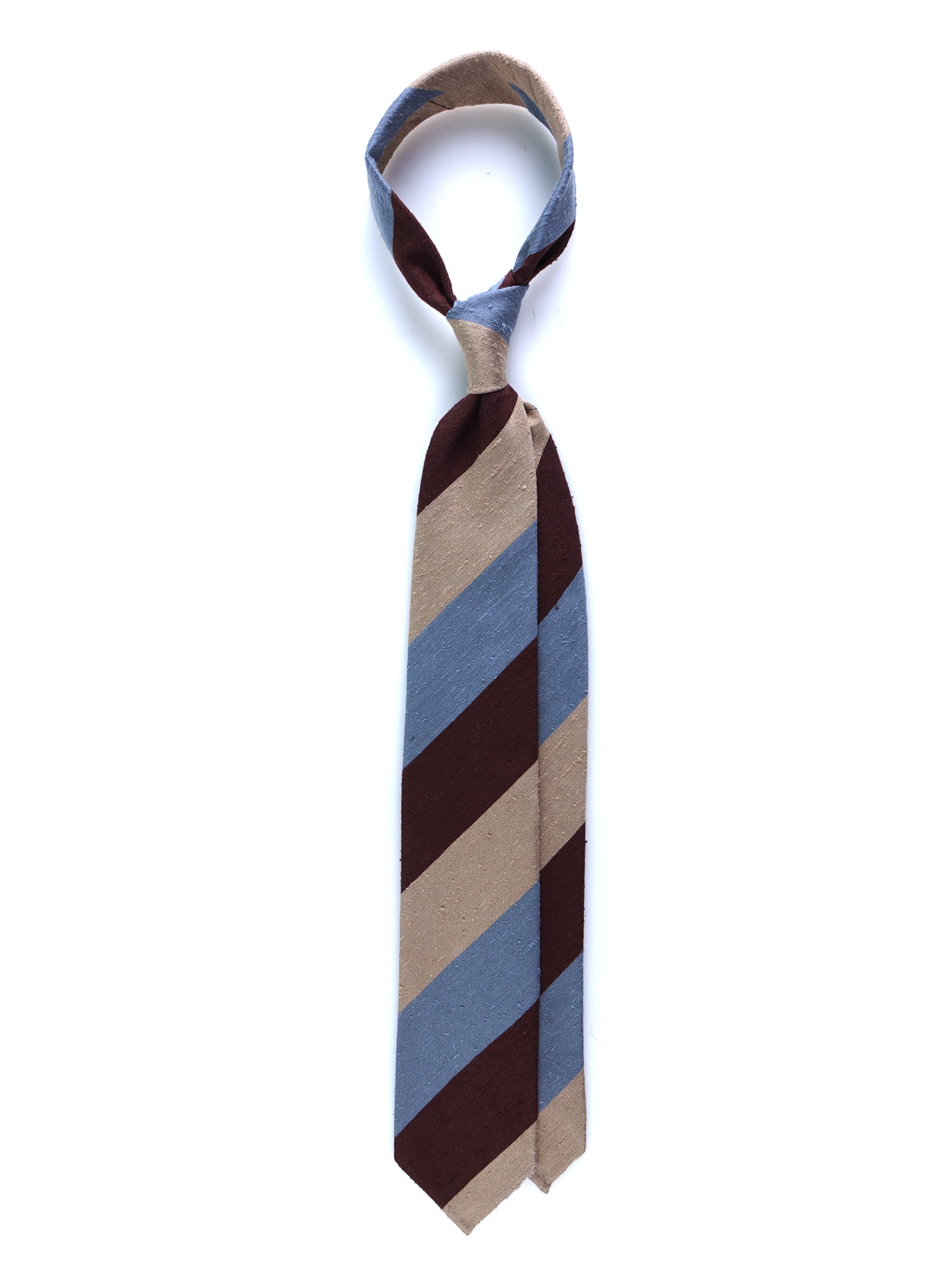 TRIGA Brown/Gold Shantung Silk 3-Fold Unlined Tie 