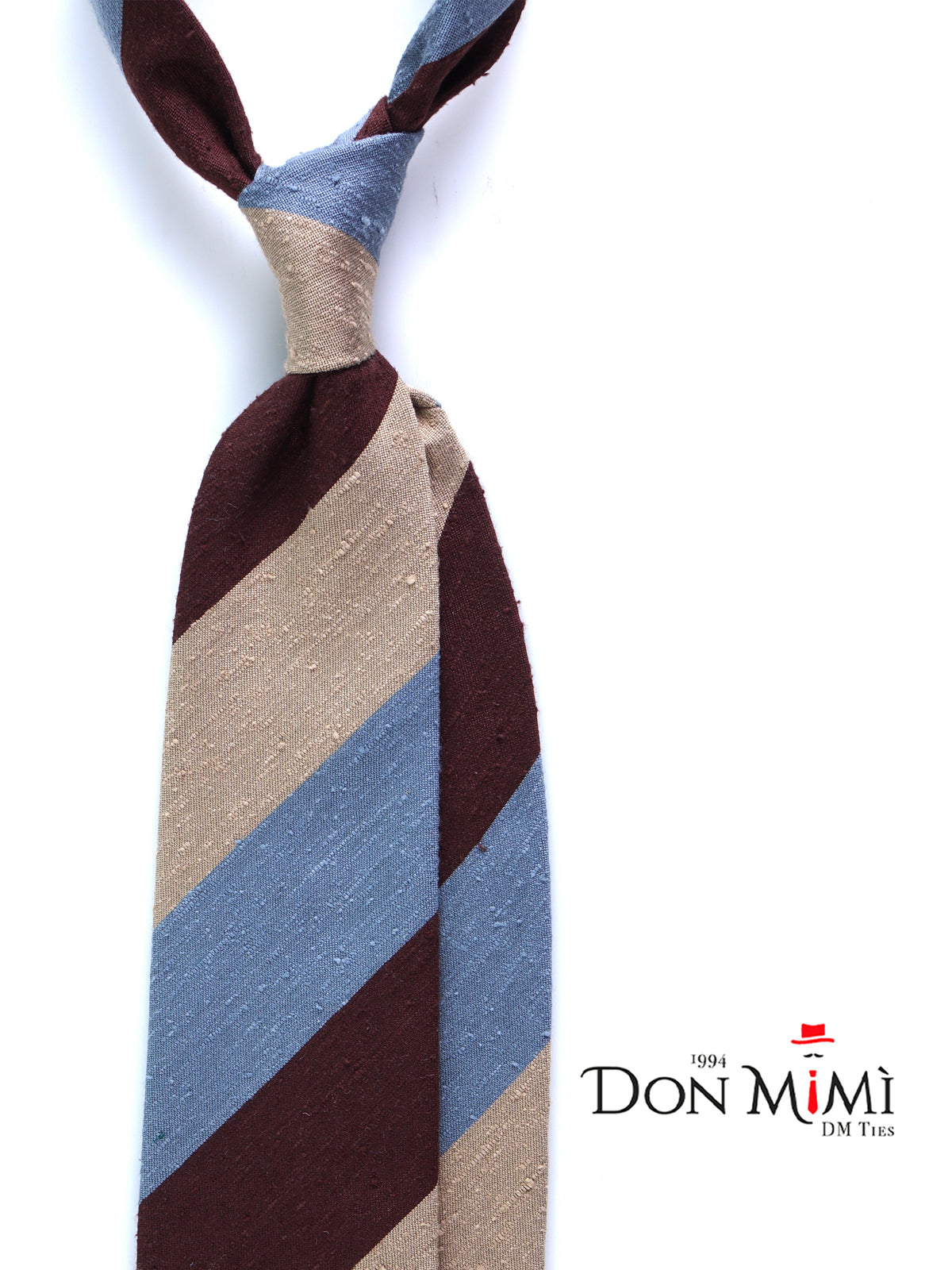 Cravatta 3 pieghe sfoderata beige/grigio/marrone in seta shantung TRIGA