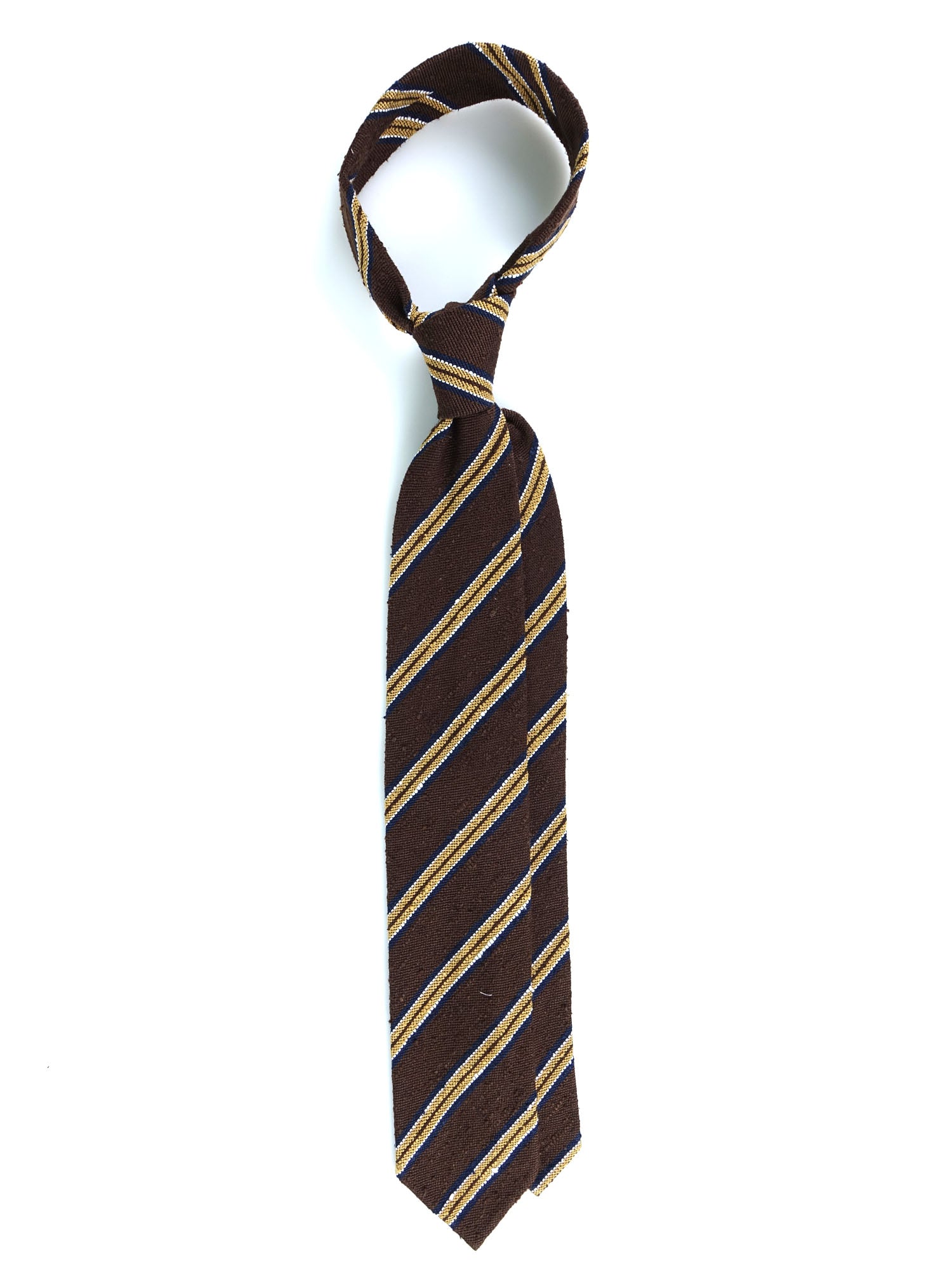 GRANTA Brown Unlined 3-Fold Tie in Shantung Silk 