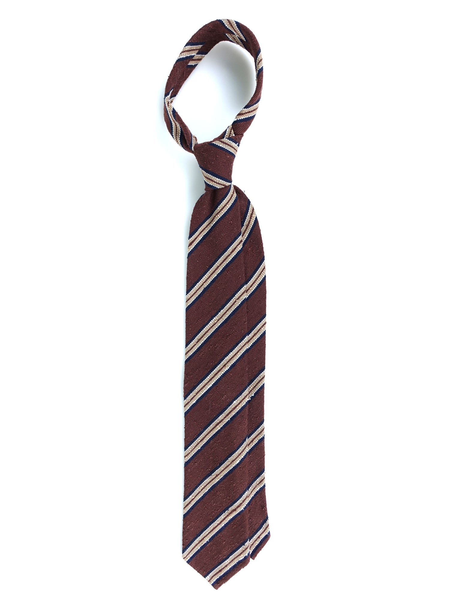 Cravatta 3 pieghe sfoderata marrone/beige in seta shantung GRANTA