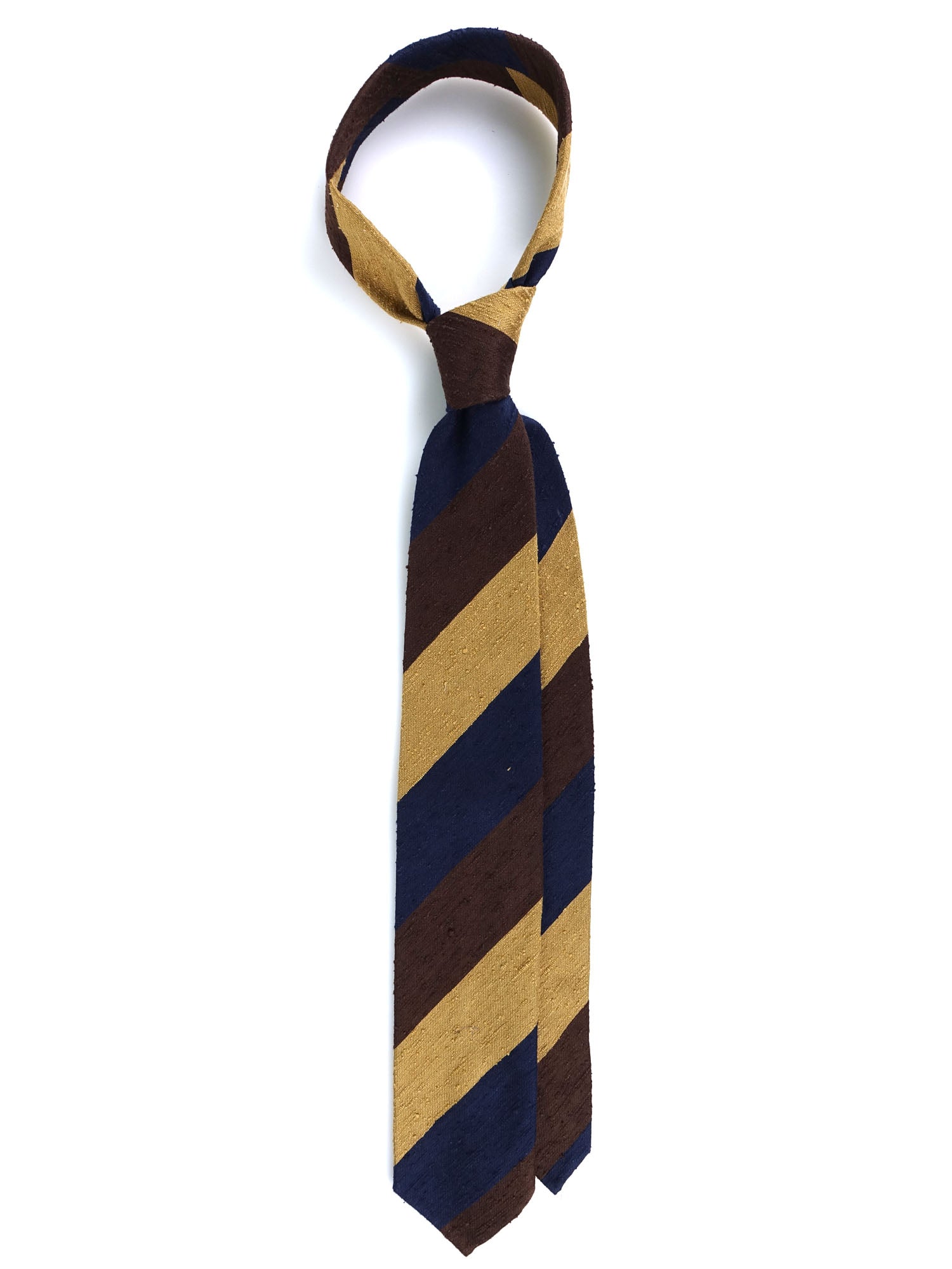 TRIGA Brown/Gold Shantung Silk 3-Fold Unlined Tie 