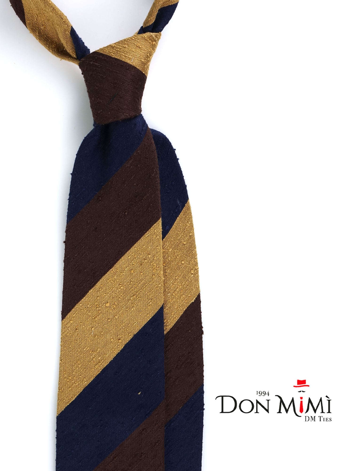 TRIGA Brown/Gold Shantung Silk 3-Fold Unlined Tie 