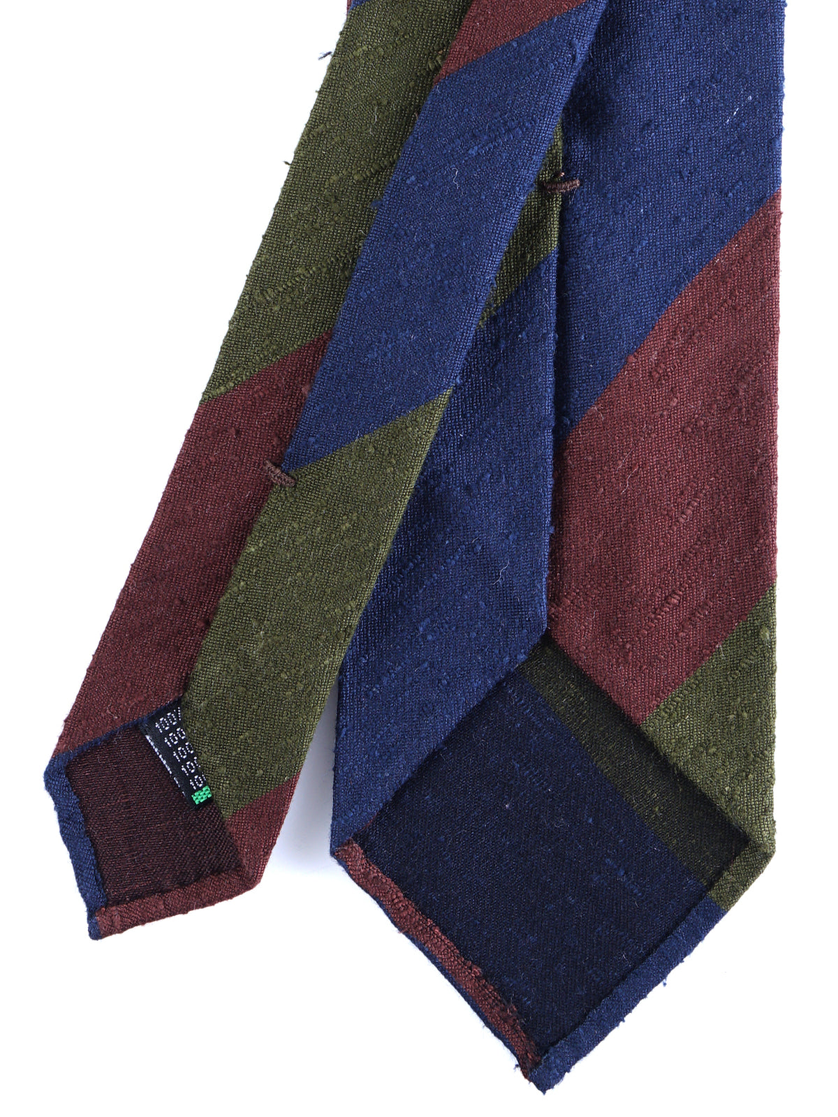 Cravatta 3 pieghe sfoderata verde/blu/marrone in seta shantung TRIGA