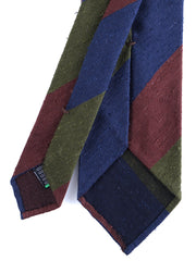 Cravatta 3 pieghe sfoderata verde/blu/marrone in seta shantung TRIGA