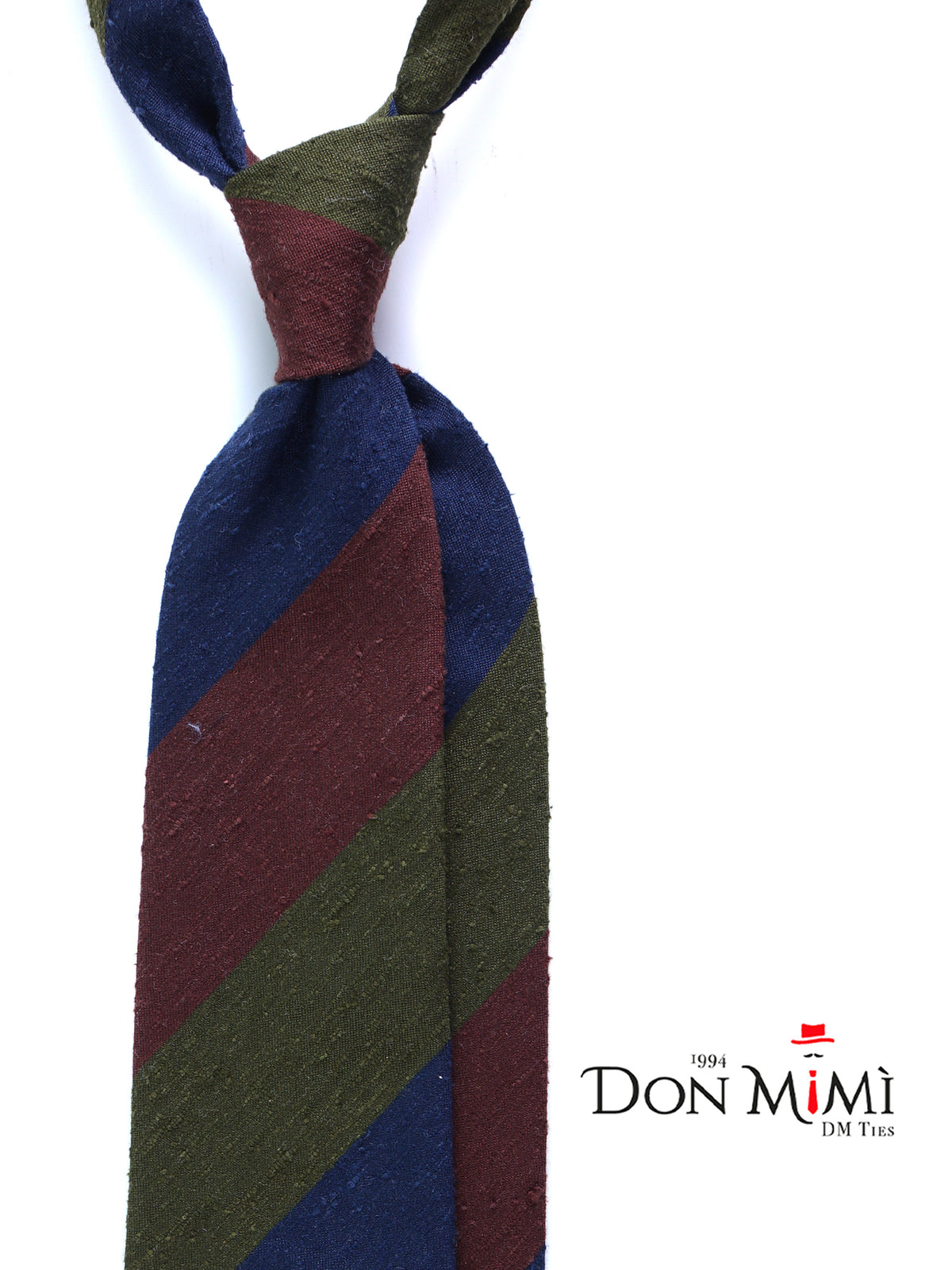 Cravatta 3 pieghe sfoderata verde/blu/marrone in seta shantung TRIGA