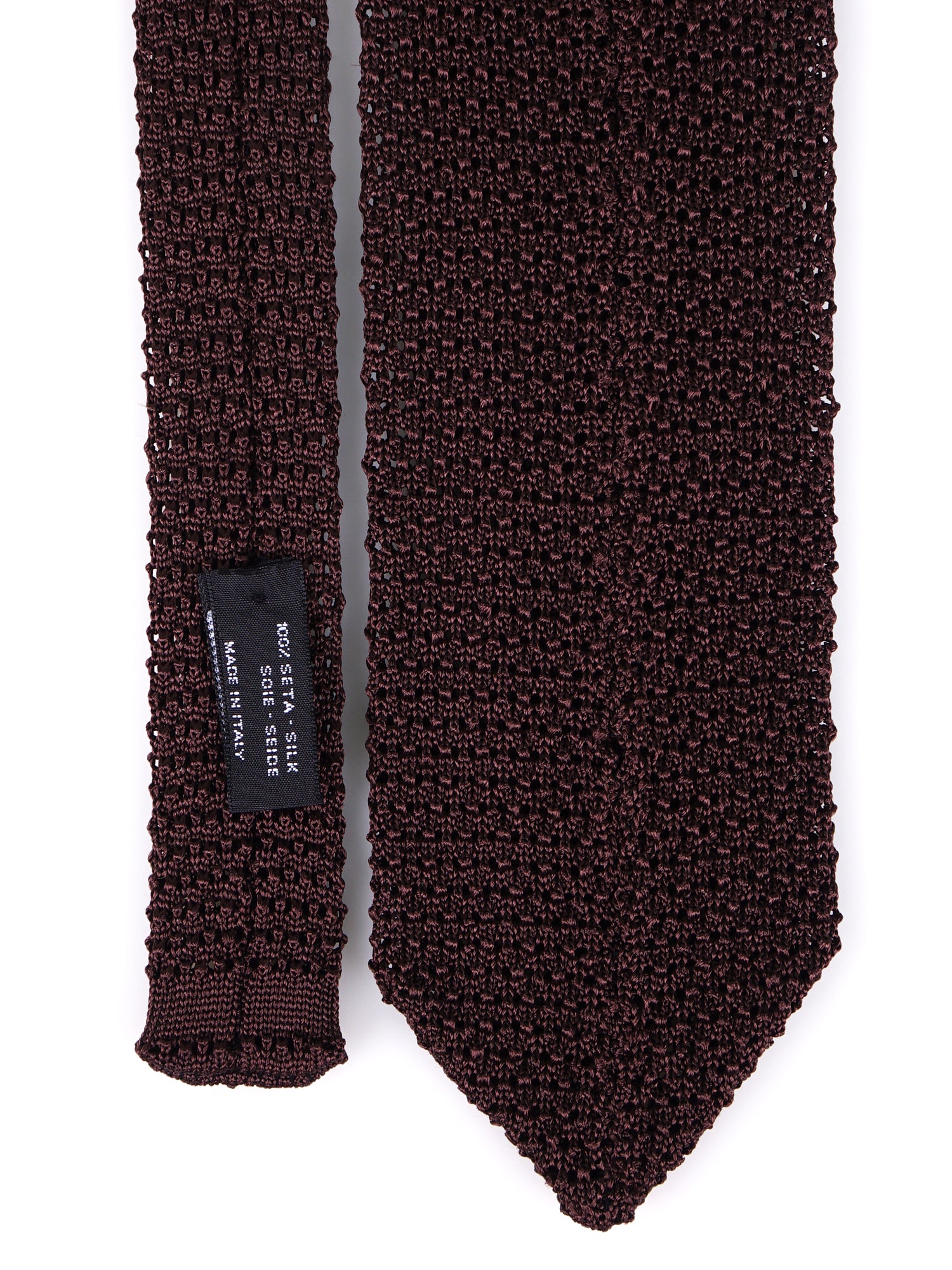 Cravatta tricot in seta marrone scuro PROCIDA con punta a V